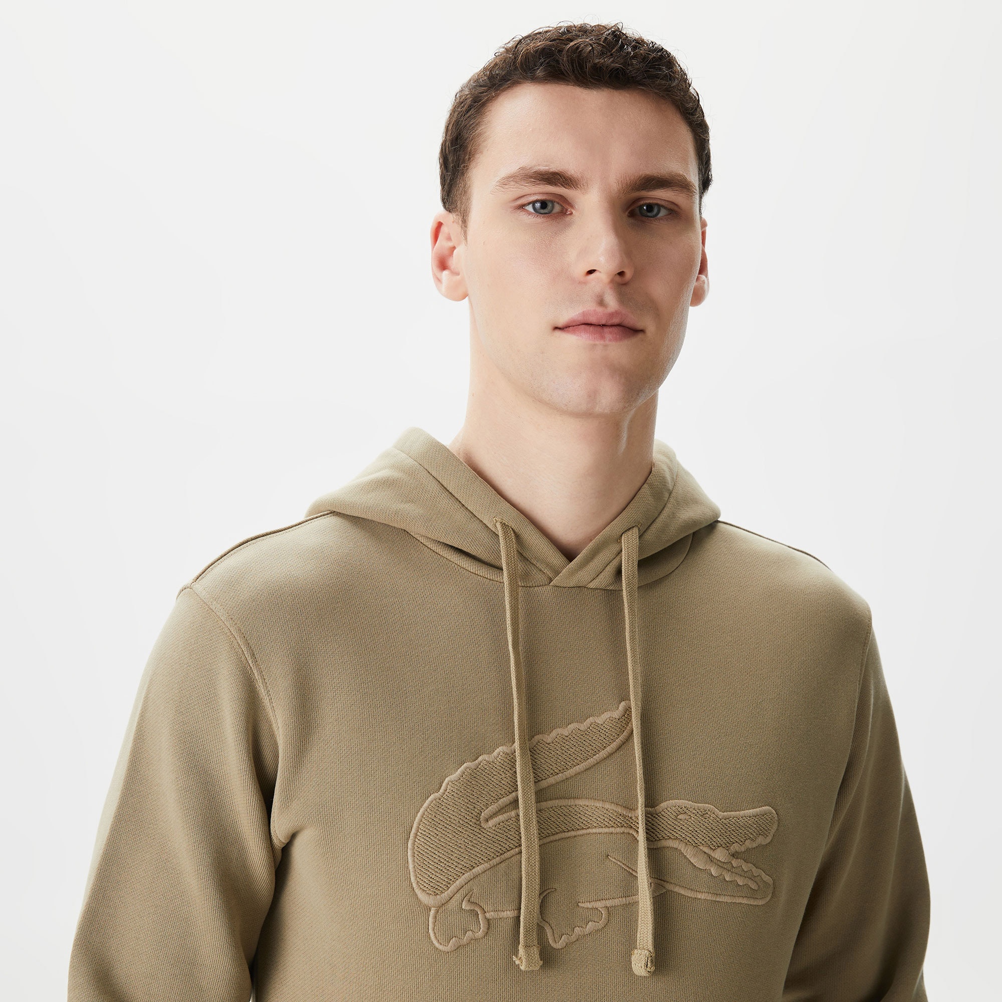 Lacoste Erkek Relaxed Fit Kapüşonlu Baskılı Bej Sweatshirt
