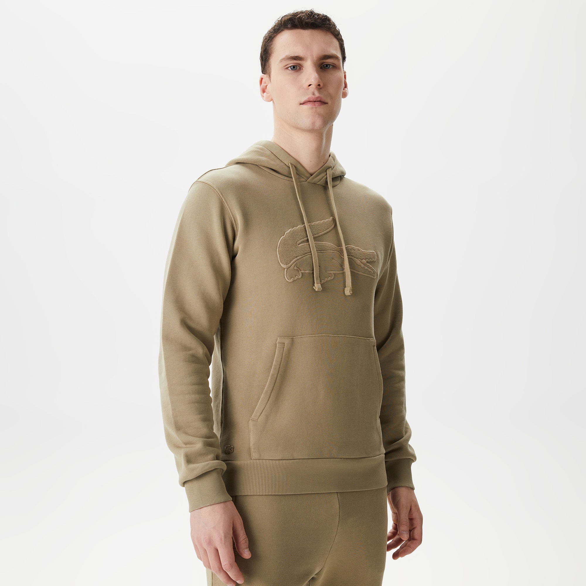 Lacoste Erkek Relaxed Fit Kapüşonlu Baskılı Bej Sweatshirt