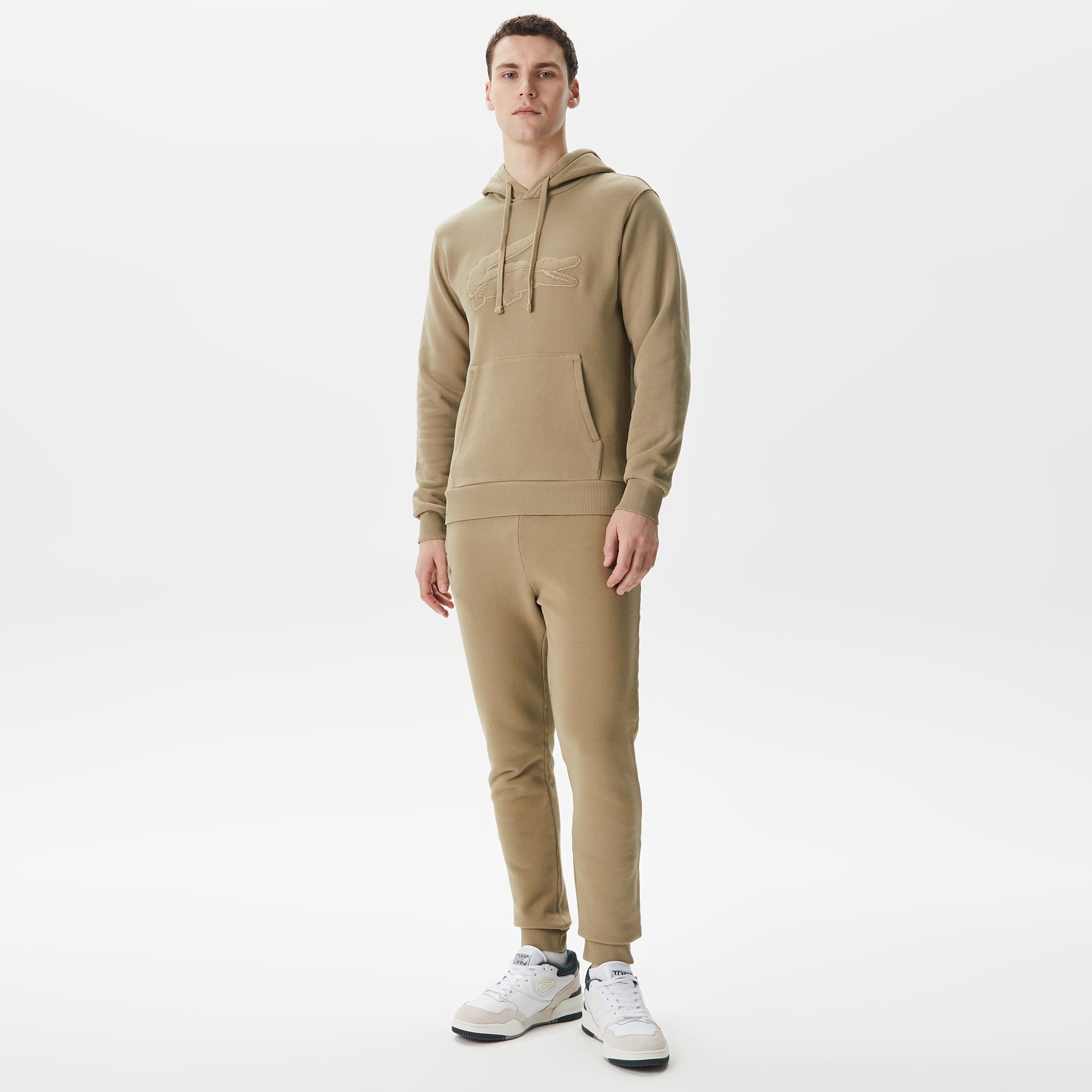 Lacoste Erkek Relaxed Fit Kapüşonlu Baskılı Bej Sweatshirt