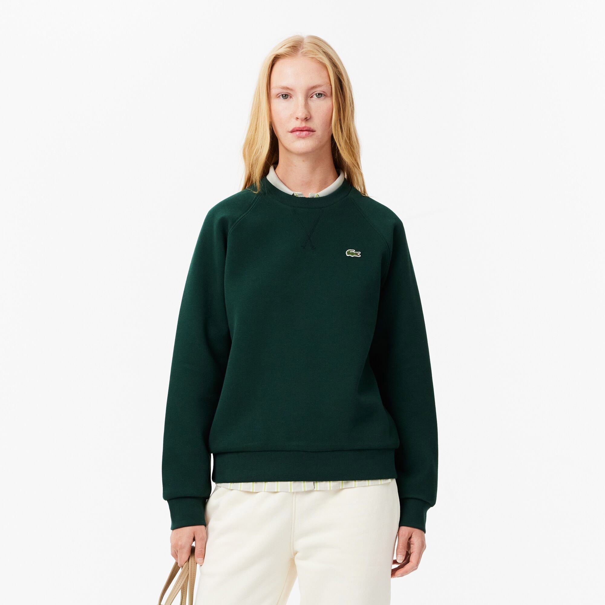 Lacoste Kadın Regular Fit Bisiklet Yaka Koyu Yeşil Sweatshirt