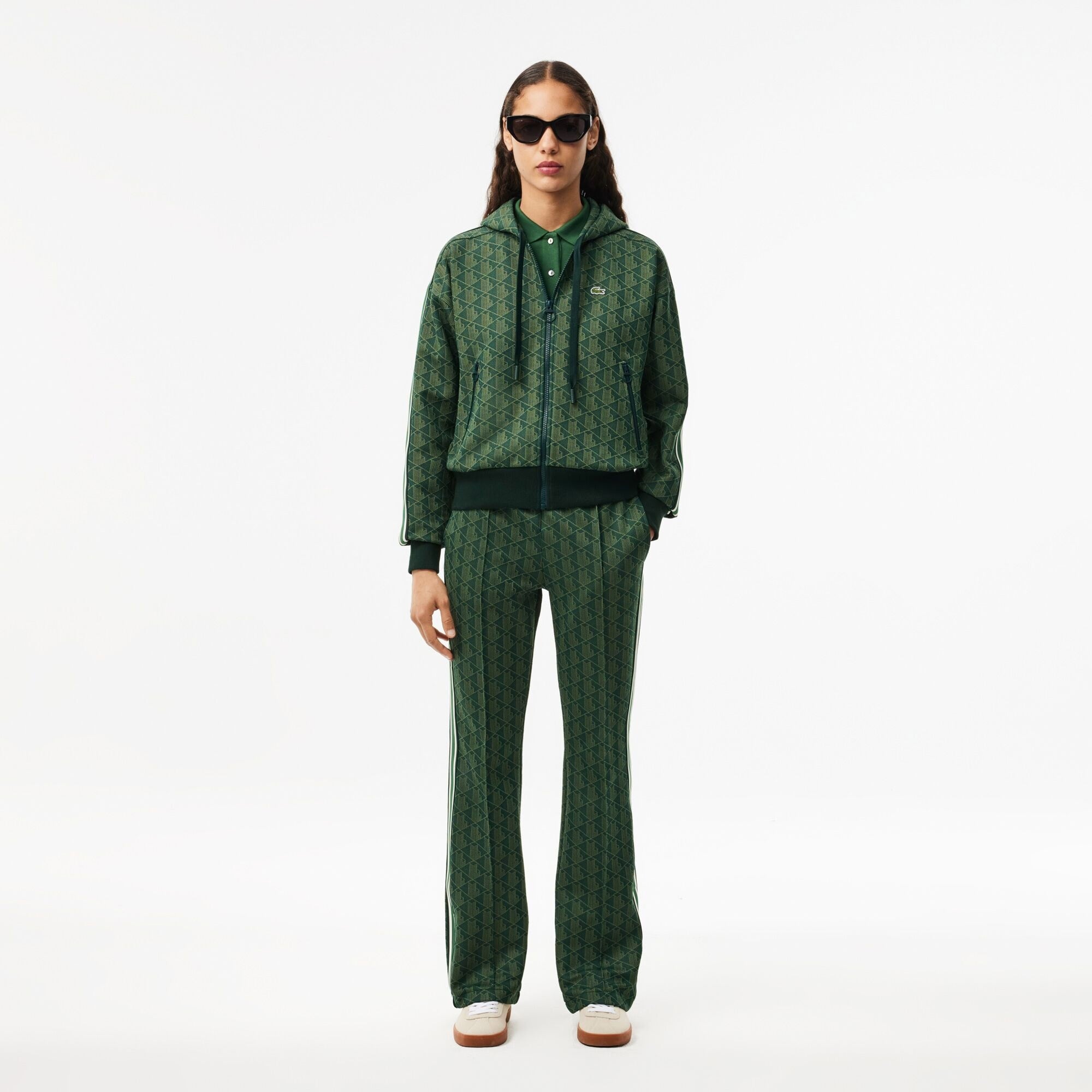 Lacoste Kadın Regular Fit Kapüşonlu Monogram Koyu Yeşil Sweatshirt