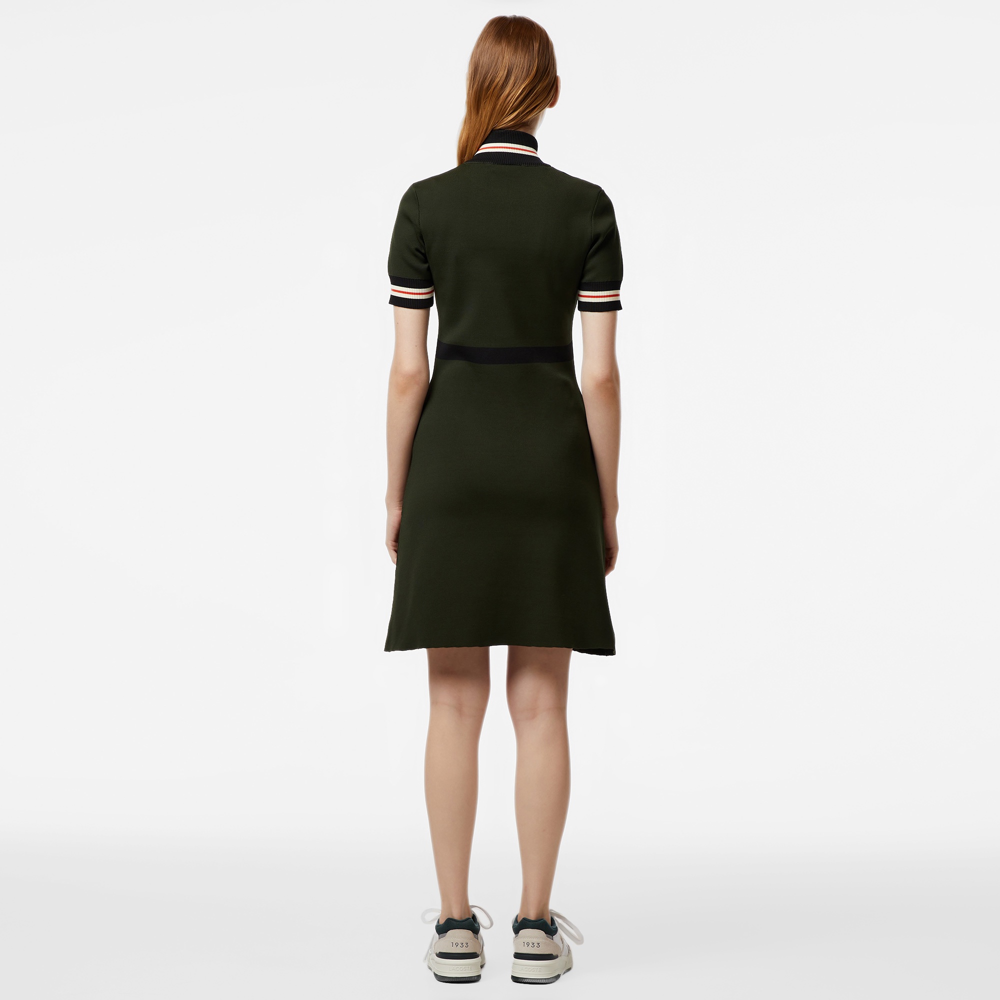 Lacoste Kadın Flare Fit Kısa Kollu Dik Yaka Haki Elbise