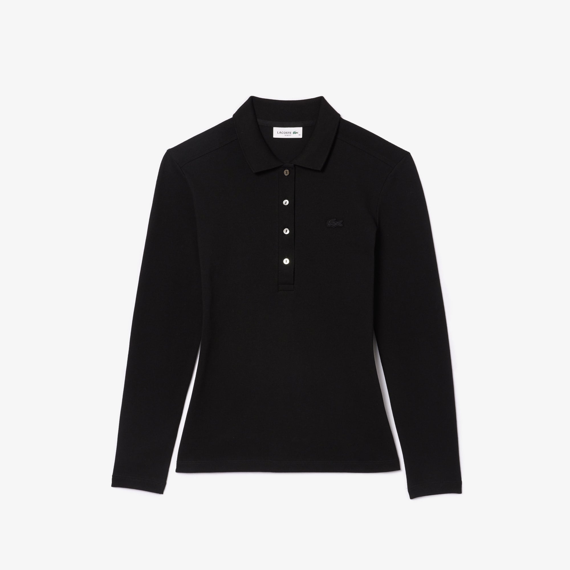 Kadın Slim Fit Uzun Kollu Siyah Polo