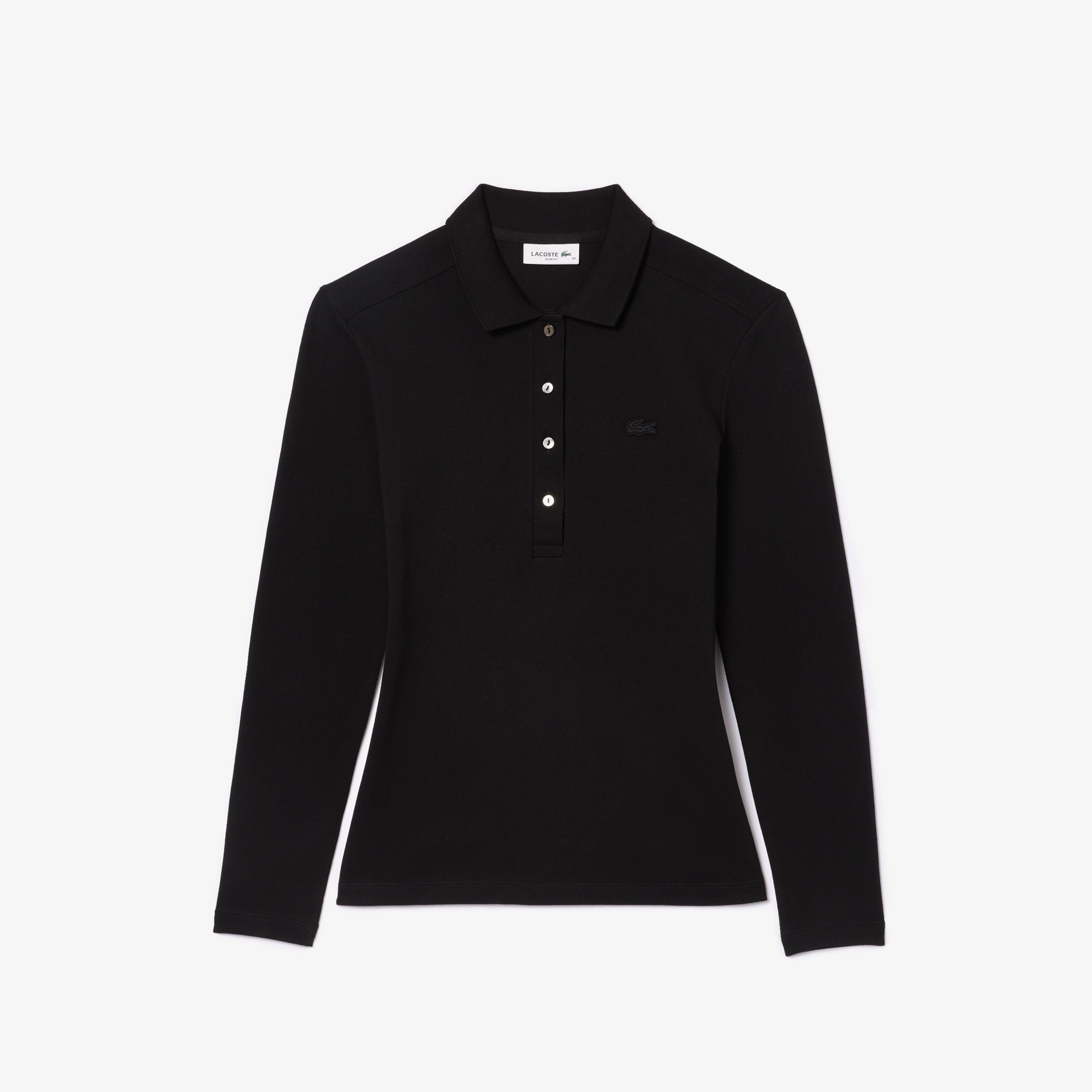 Kadın Slim Fit Uzun Kollu Siyah Polo