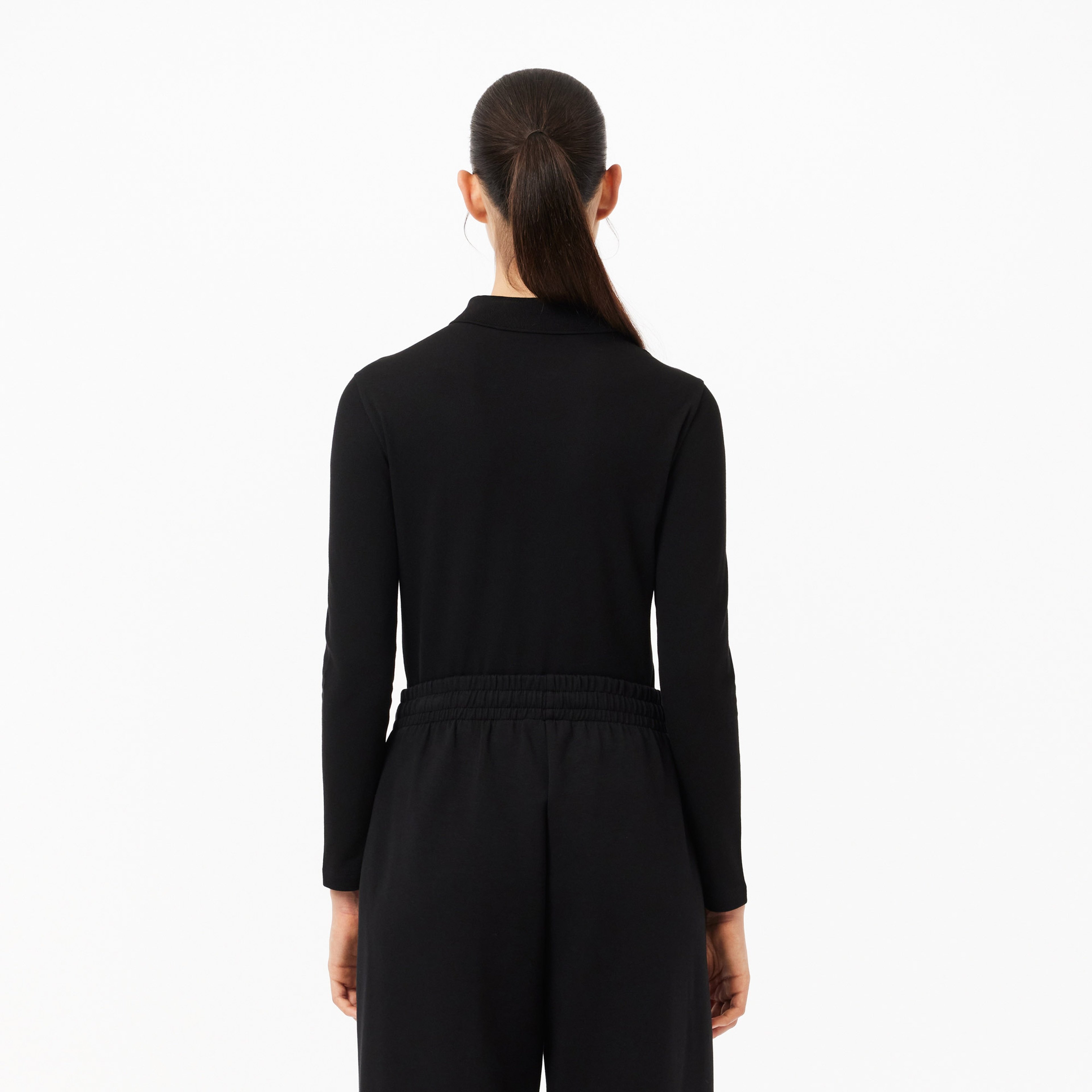 Kadın Slim Fit Uzun Kollu Siyah Polo