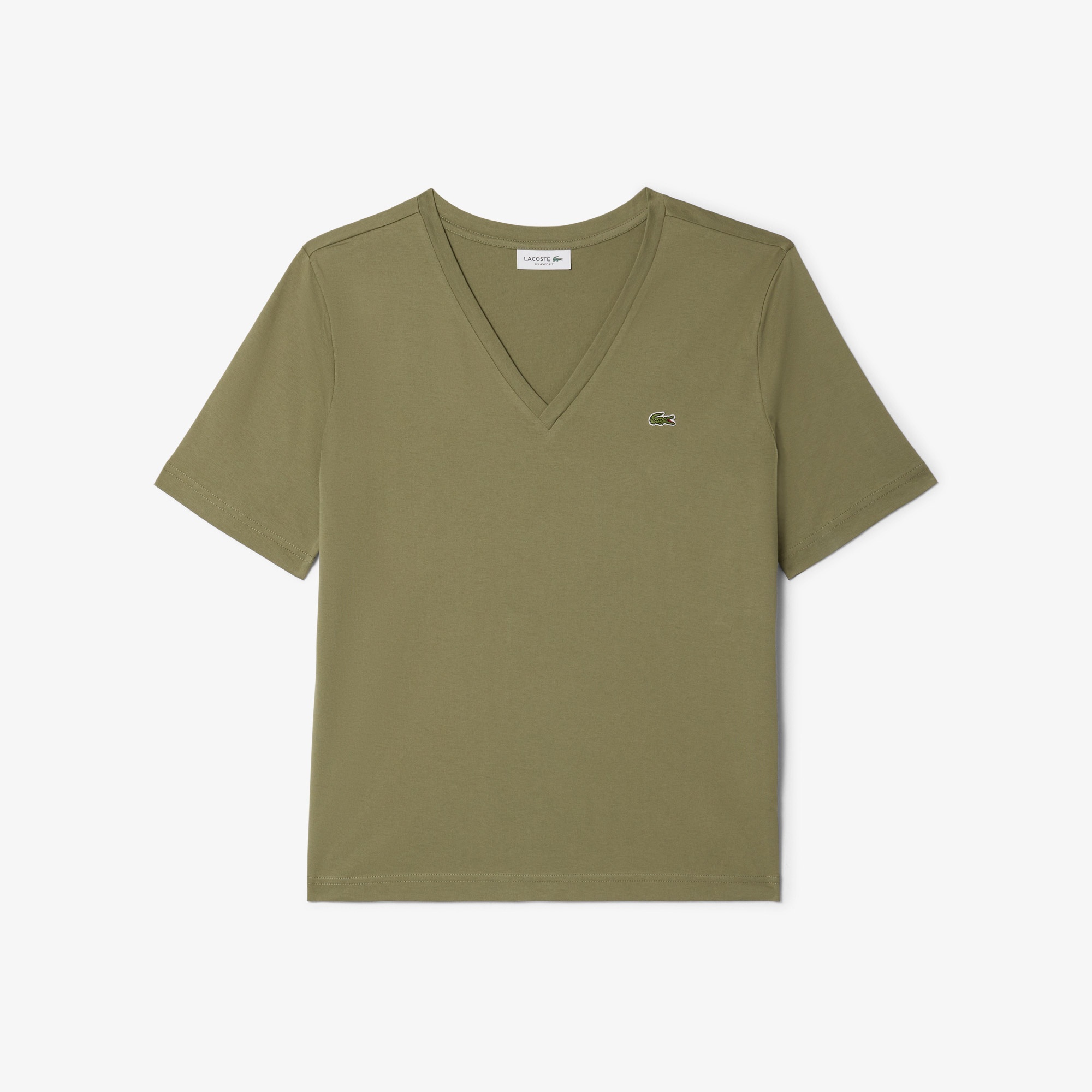 Lacoste Kadın Relaxed Fit V Yaka Haki T-Shirt