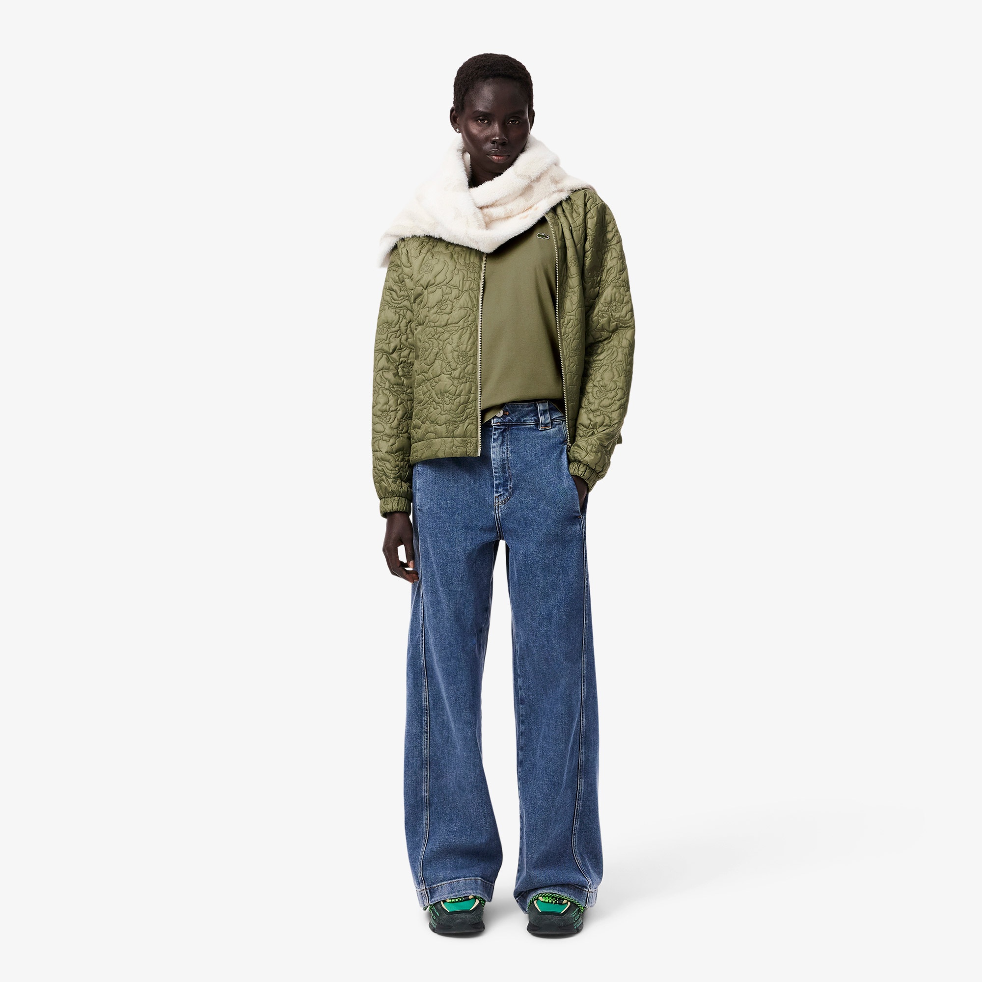 Lacoste Kadın Relaxed Fit V Yaka Haki T-Shirt