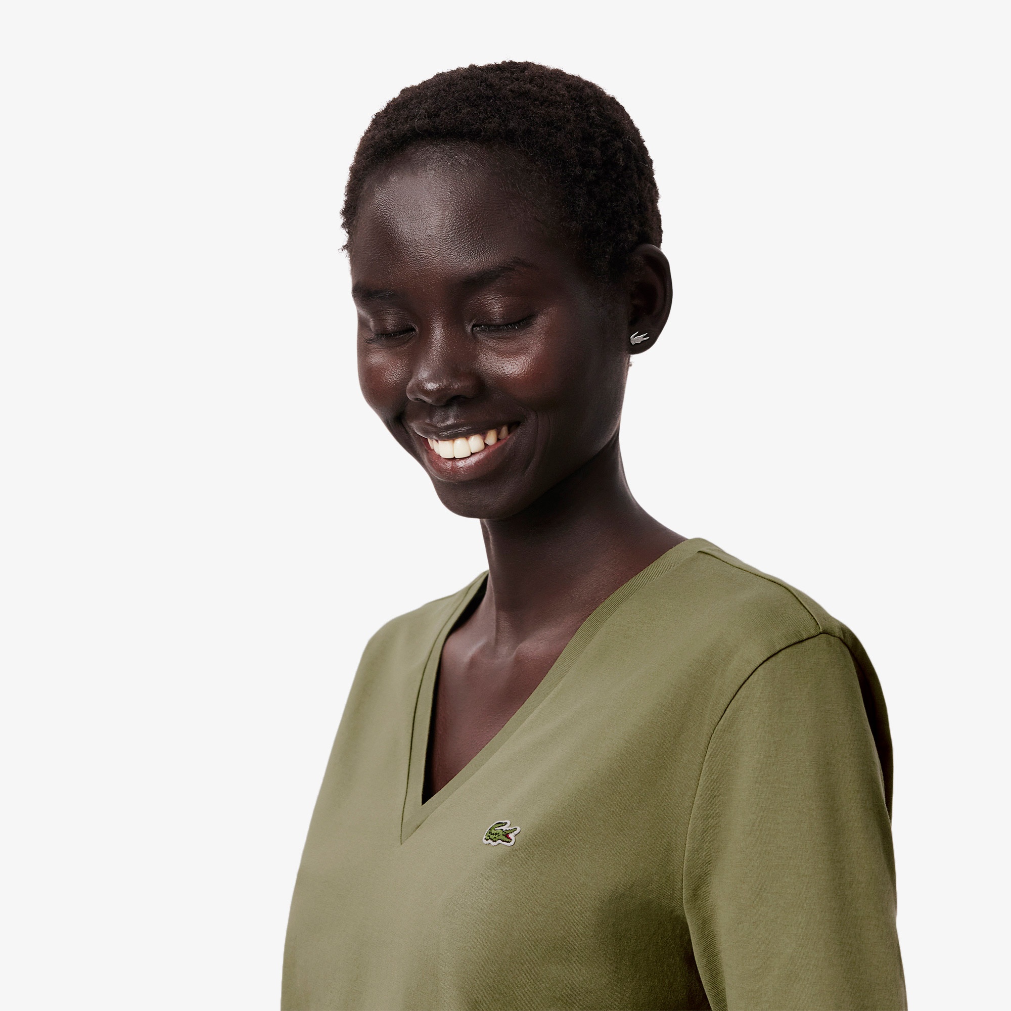 Lacoste Kadın Relaxed Fit V Yaka Haki T-Shirt
