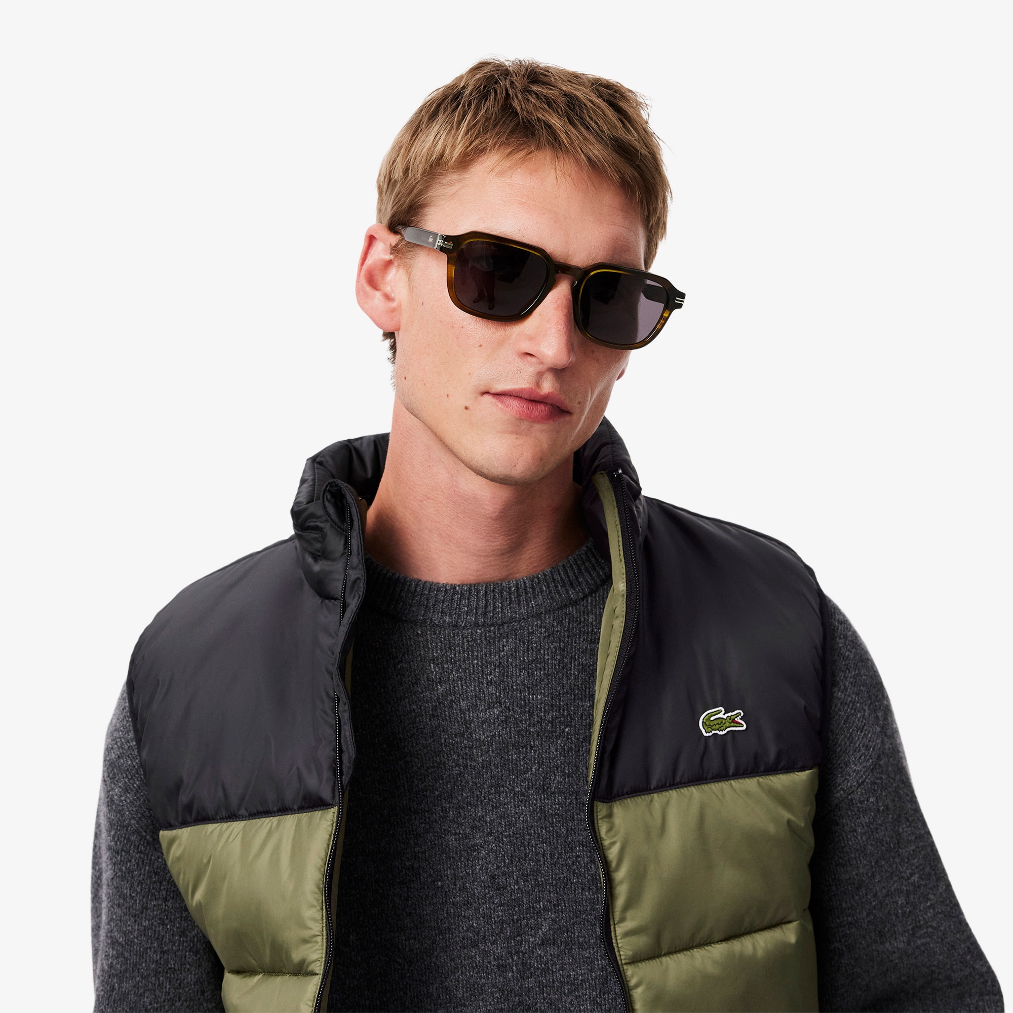 Lacoste Erkek Kapüşonlu Renk Bloklu Haki Şişme Yelek