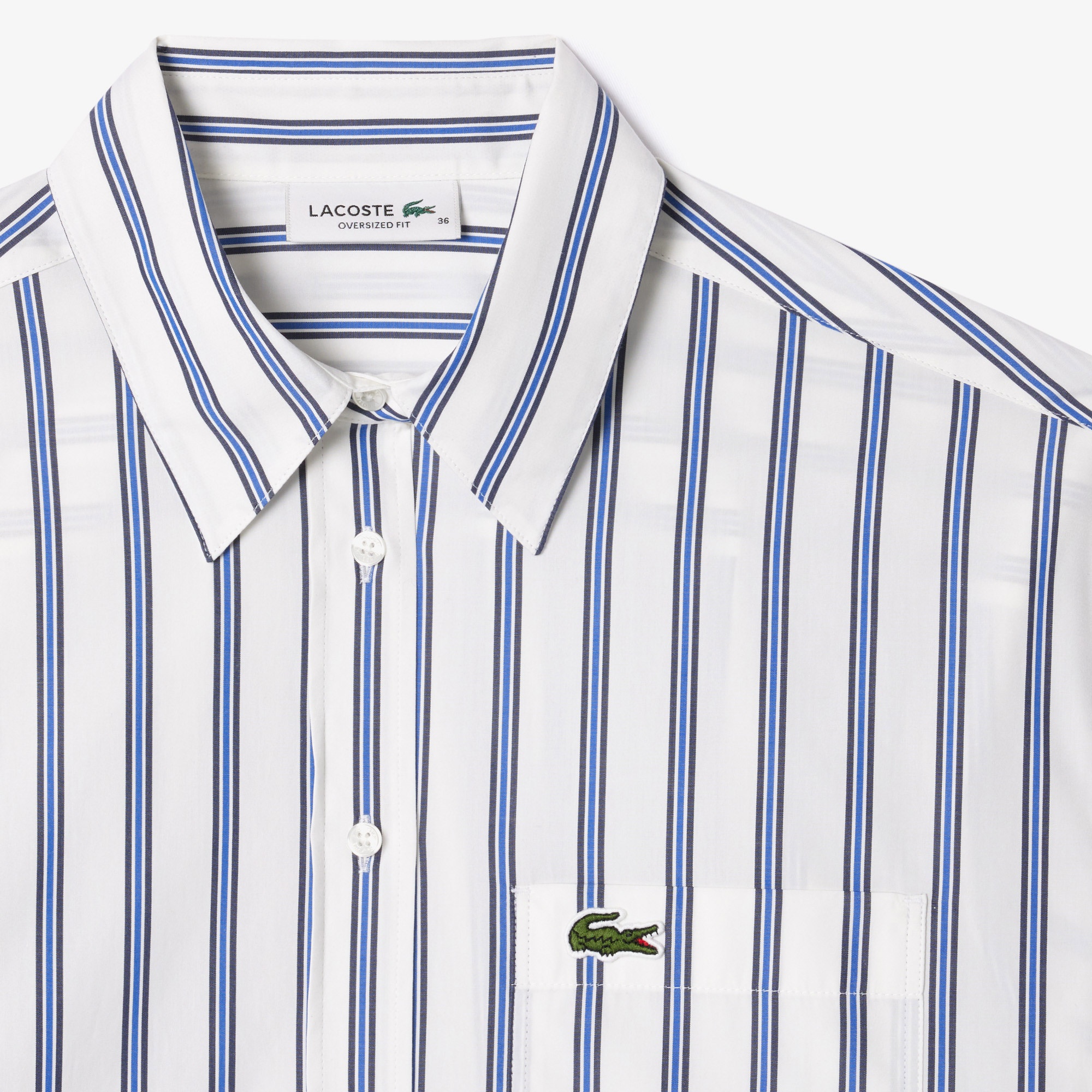 Lacoste Kadın Oversize Fit Çizgili Beyaz Gömlek