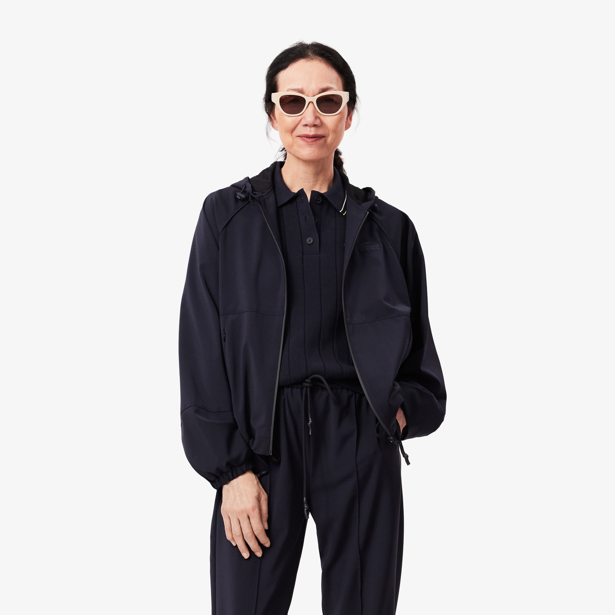 Lacoste Kadın Relaxed Fit Kapüşonlu Lacivert Yağmurluk