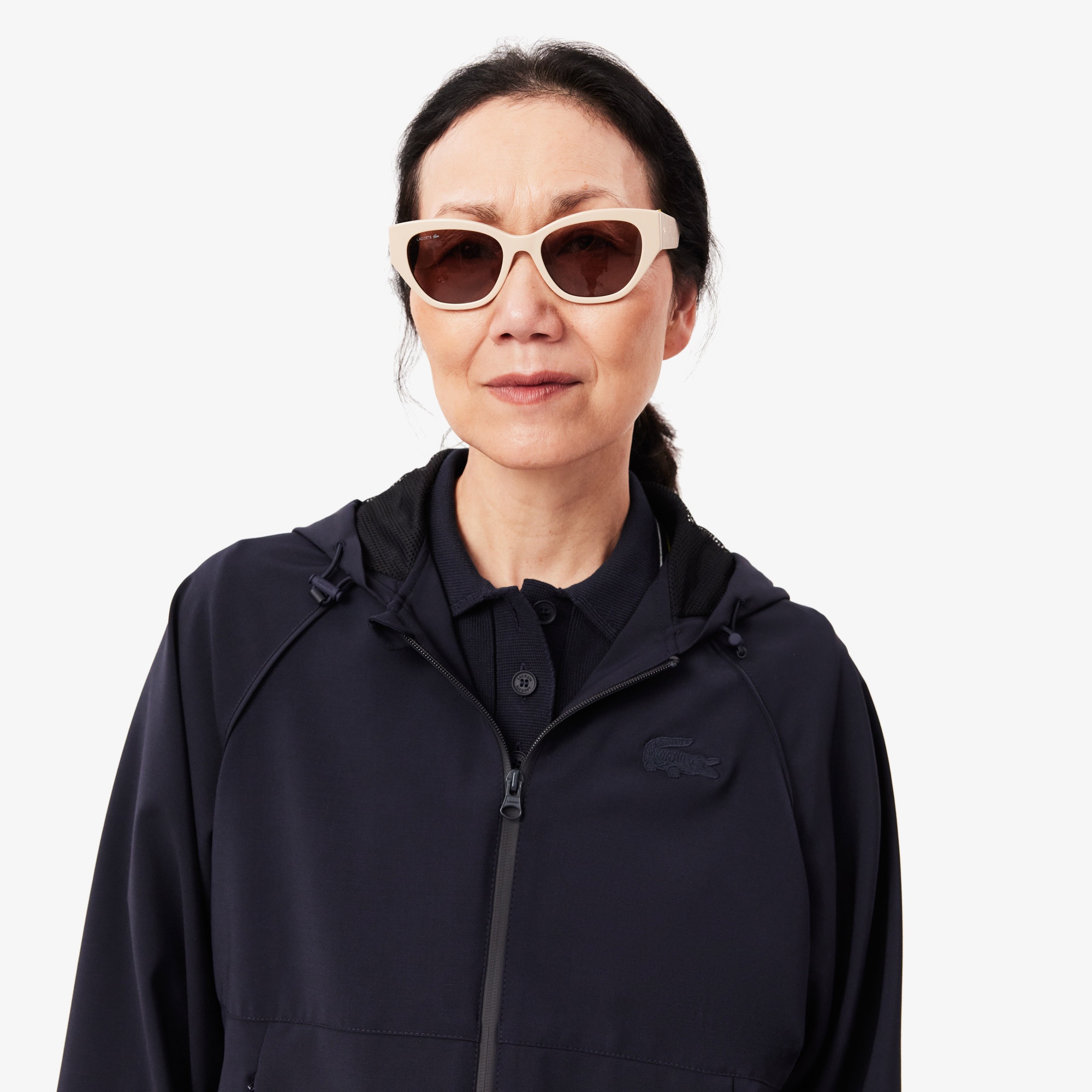 Lacoste Kadın Relaxed Fit Kapüşonlu Lacivert Yağmurluk