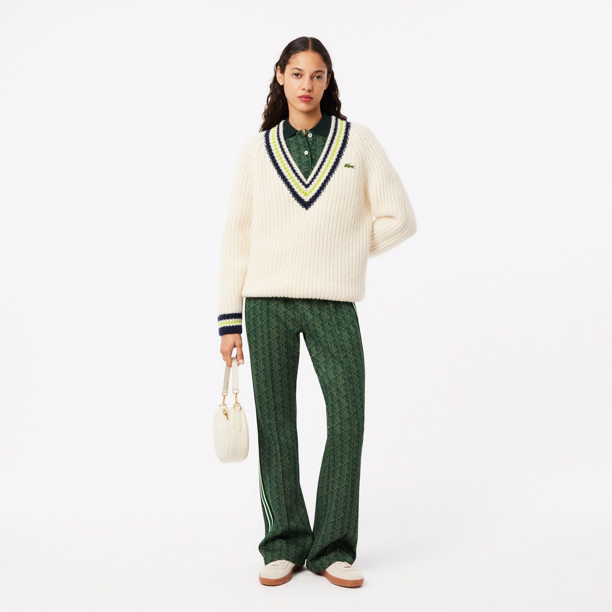 Lacoste Kadın Slim Fit Monogram Koyu Yeşil Polo