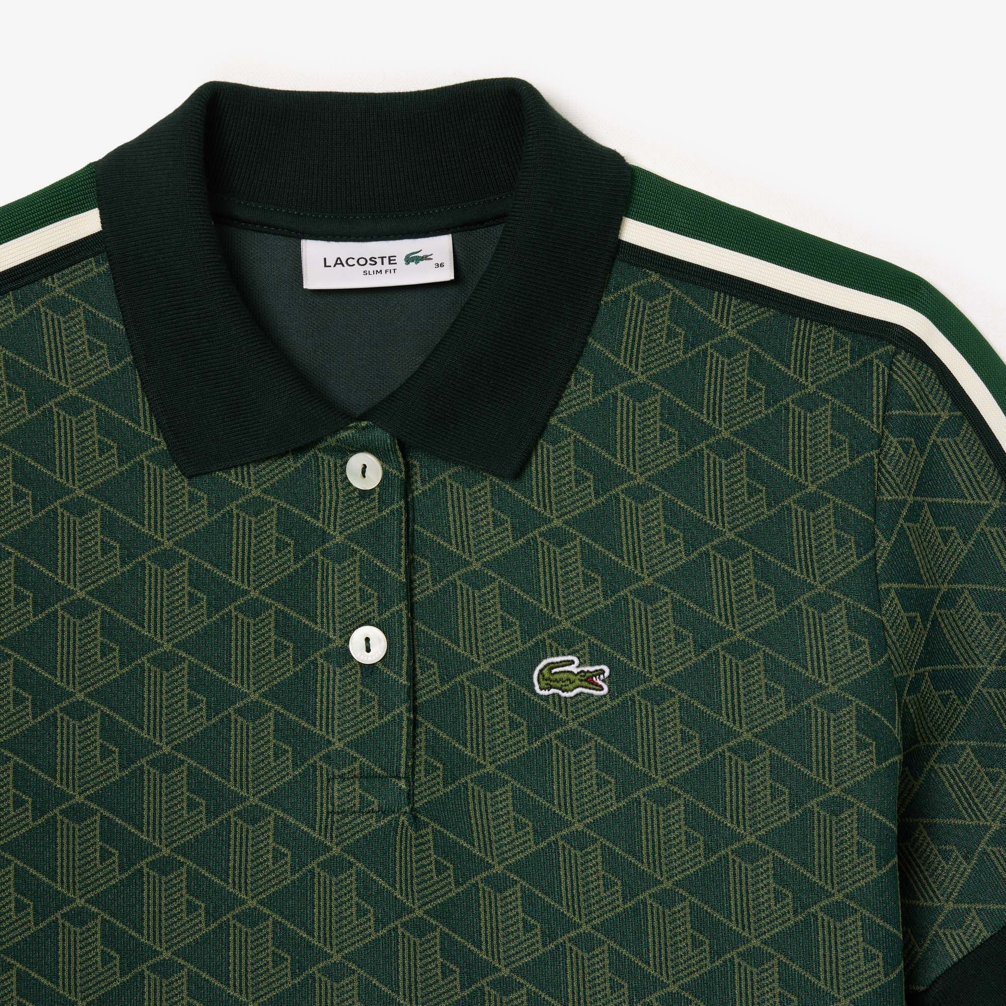 Lacoste Kadın Slim Fit Monogram Koyu Yeşil Polo