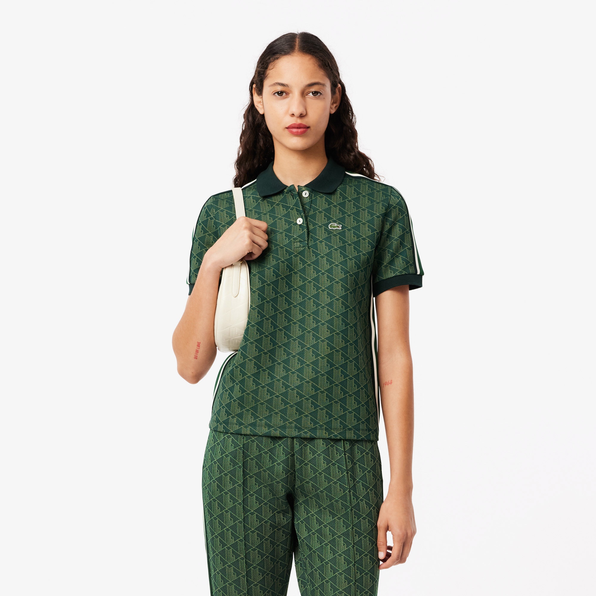 Lacoste Kadın Slim Fit Monogram Koyu Yeşil Polo