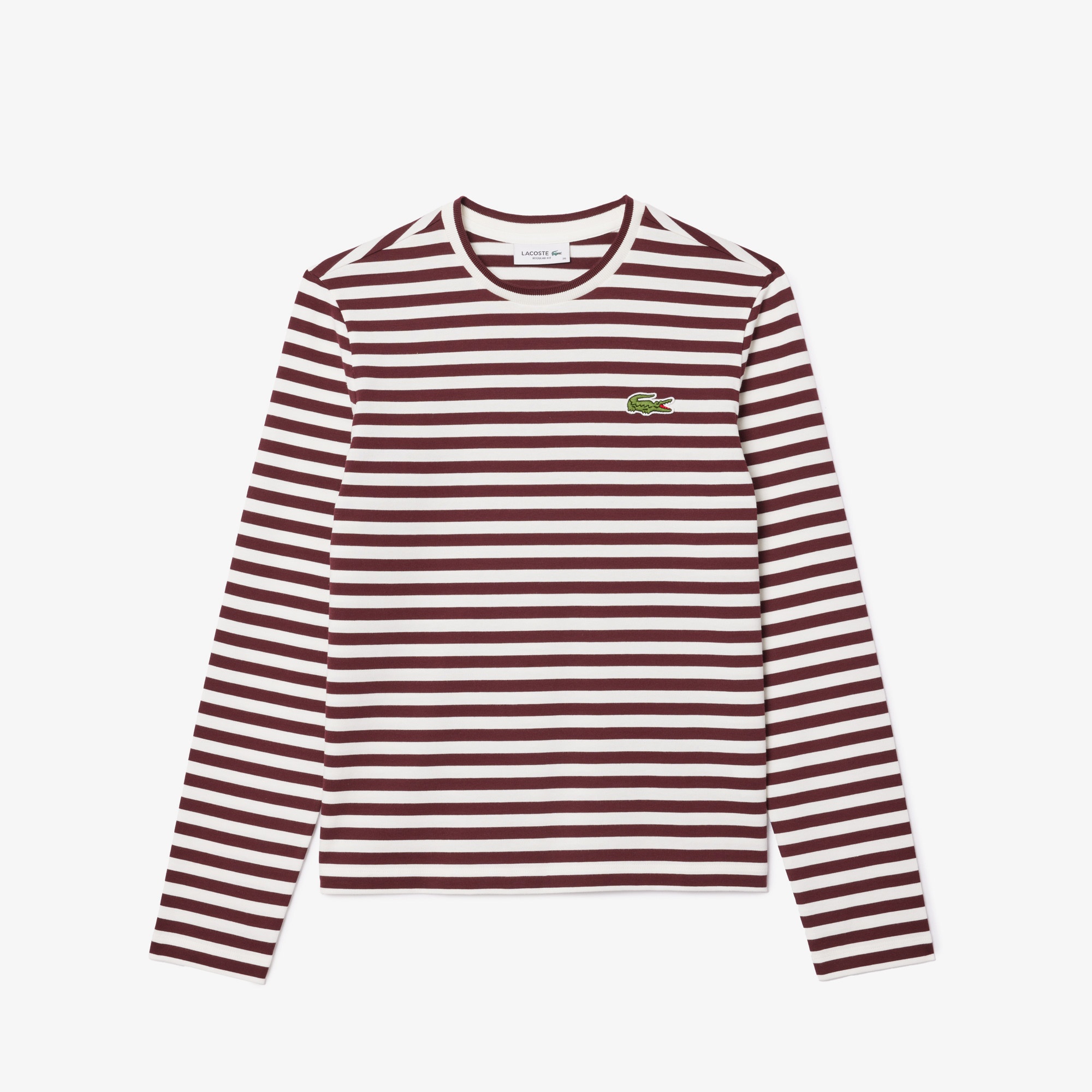 Lacoste Kadın Regular Fit Uzun Kollu Bisiklet Yaka Çizgili Bordo T-Shirt