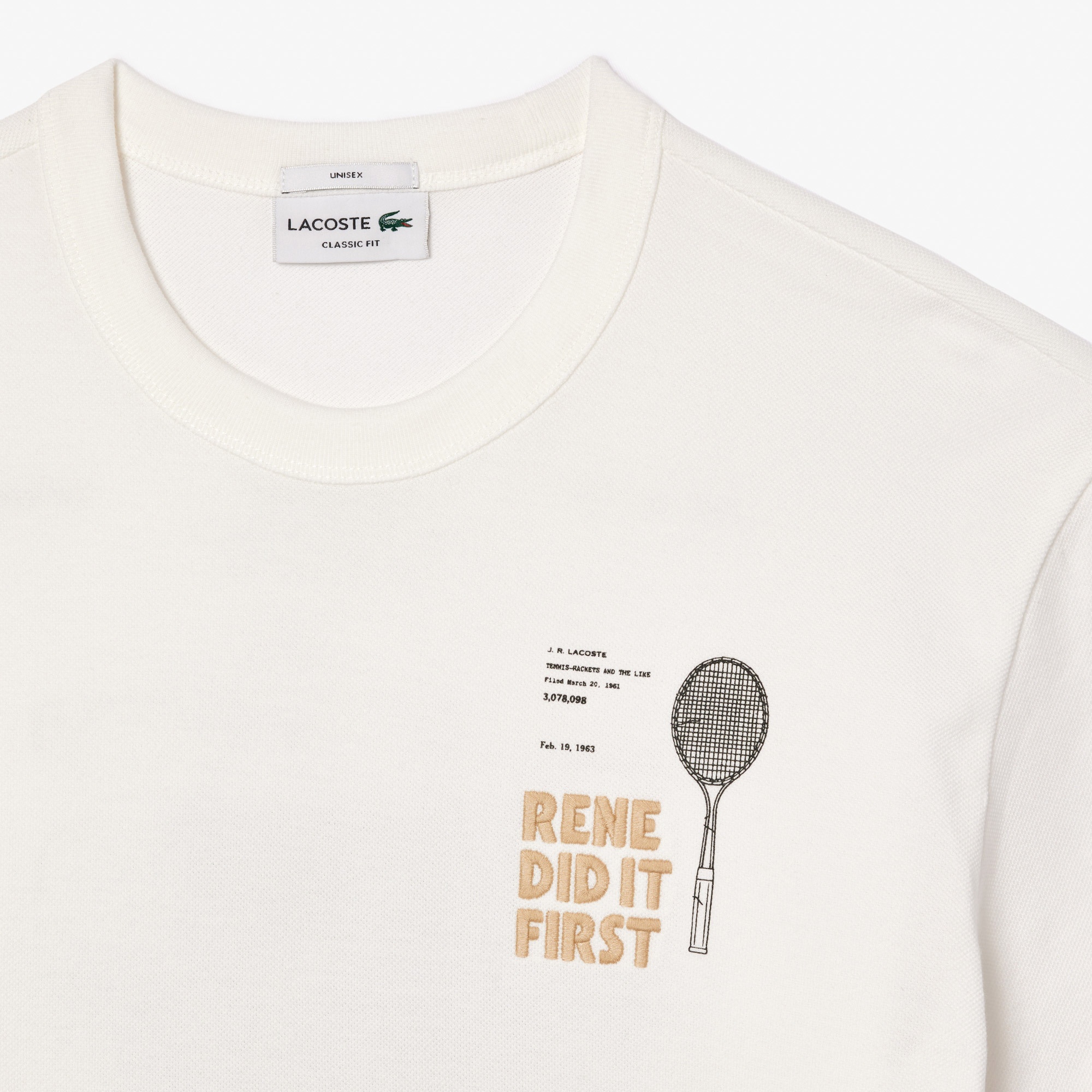 Lacoste Unisex Classic Fit Bisiklet Yaka Baskılı Bej T-Shirt