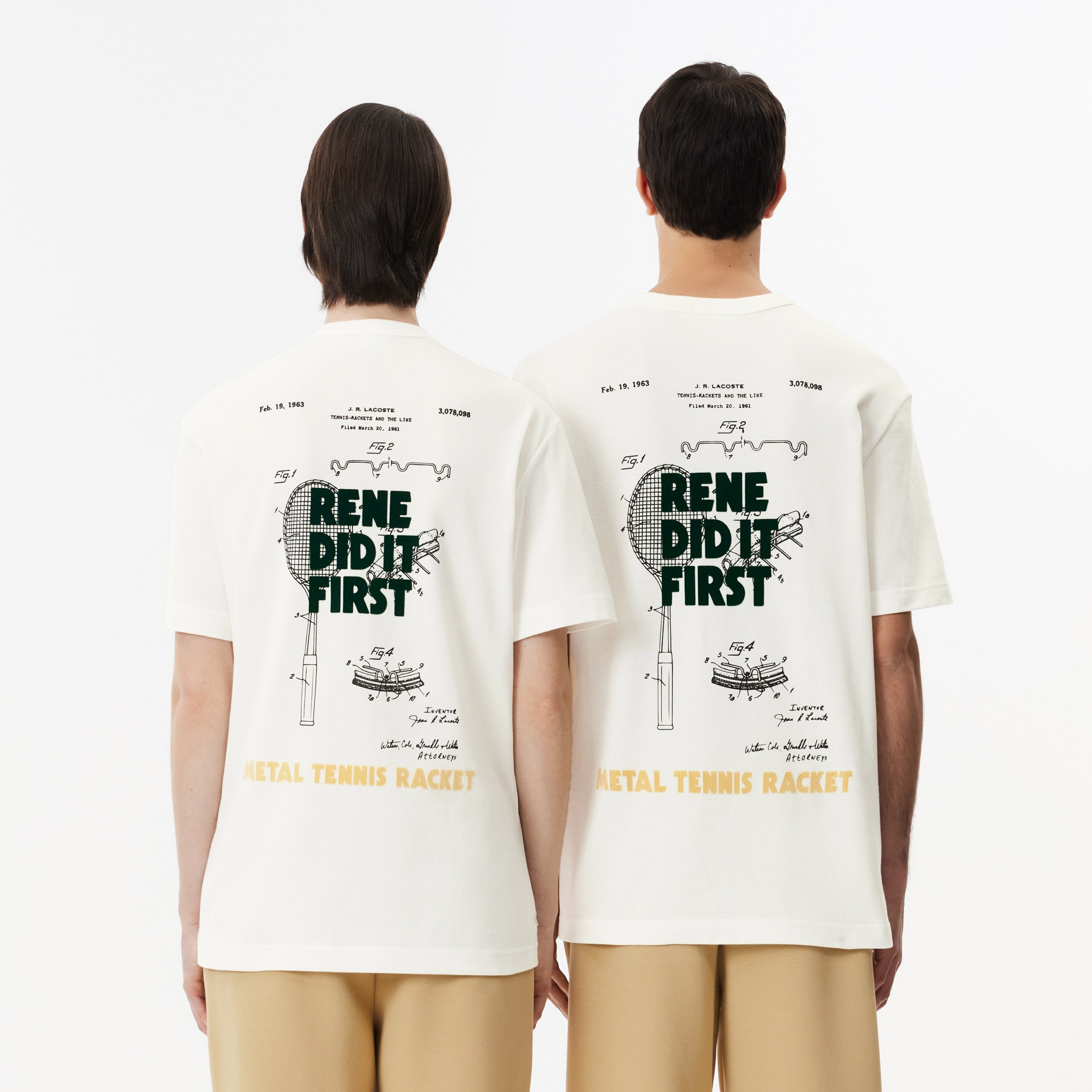 Lacoste Unisex Classic Fit Bisiklet Yaka Baskılı Bej T-Shirt