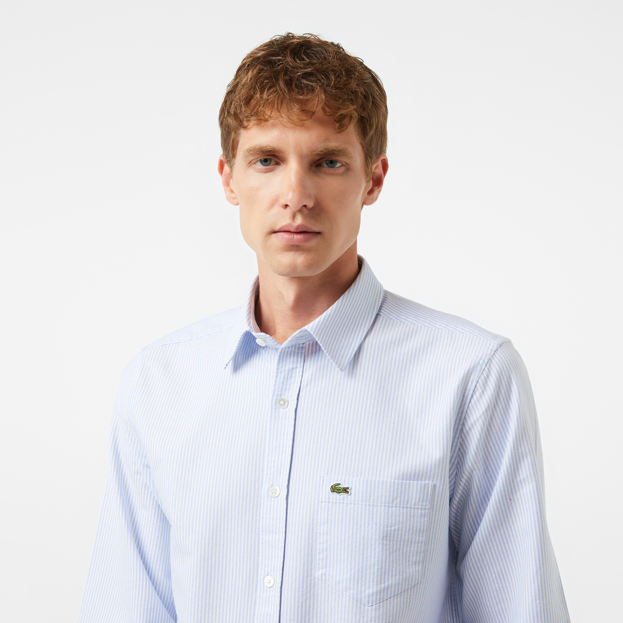 Lacoste Erkek Regular Fit Çizgili Organik Pamuk Açık Mavi Gömlek görsel 8
