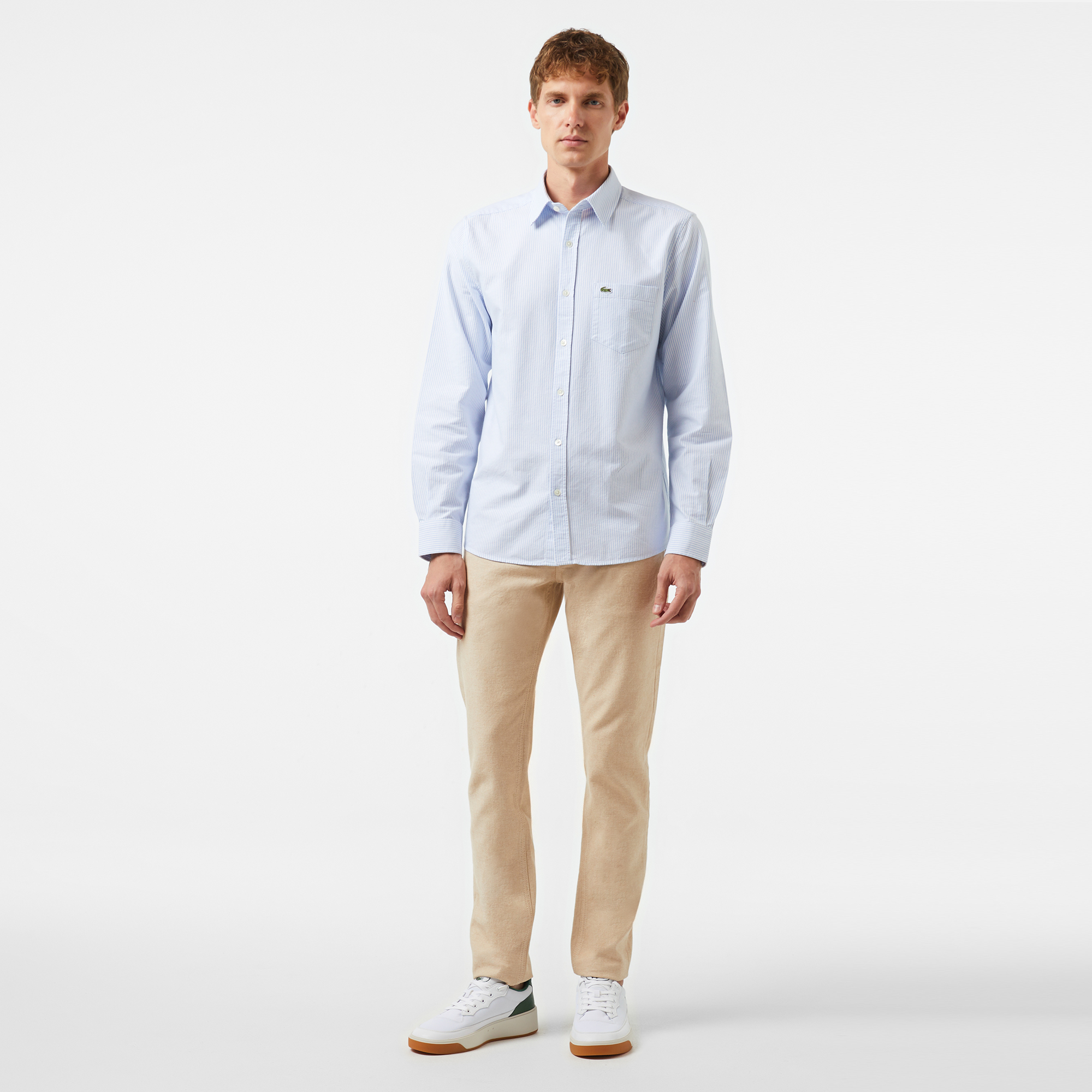 Lacoste Erkek Regular Fit Çizgili Organik Pamuk Açık Mavi Gömlek görsel 7