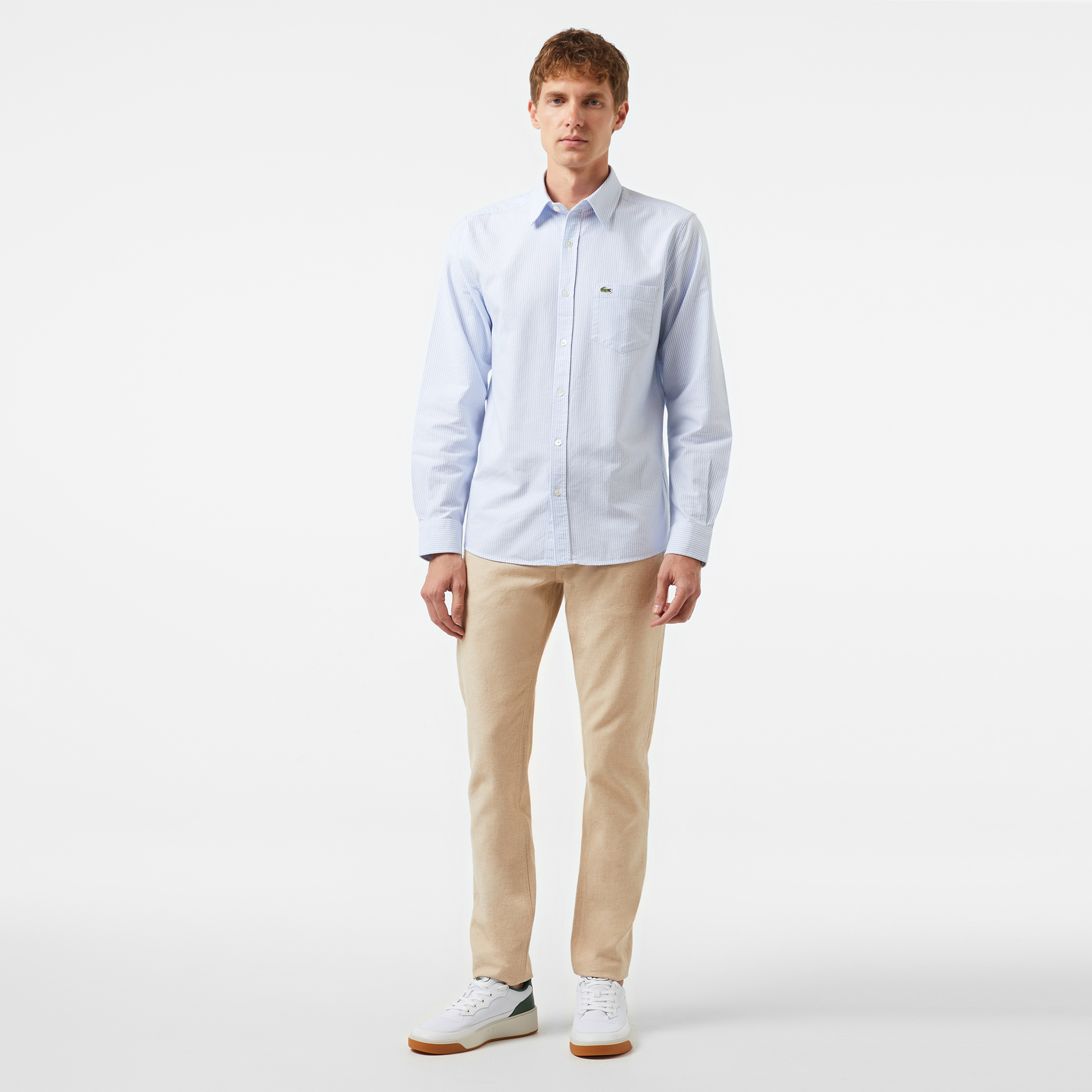 Erkek Regular Fit Çizgili Organik Pamuk Açık Mavi Gömlek