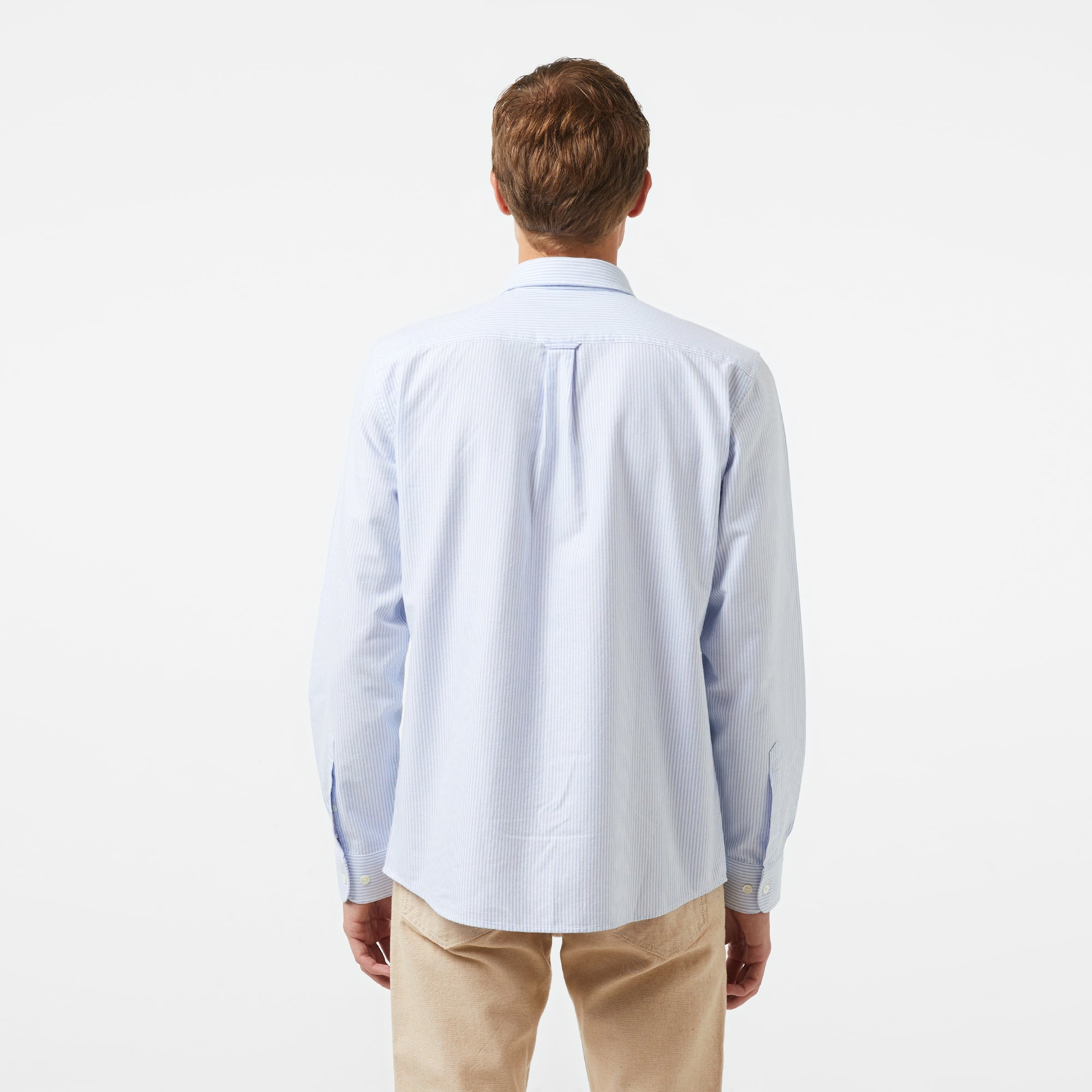 Erkek Regular Fit Çizgili Organik Pamuk Açık Mavi Gömlek
