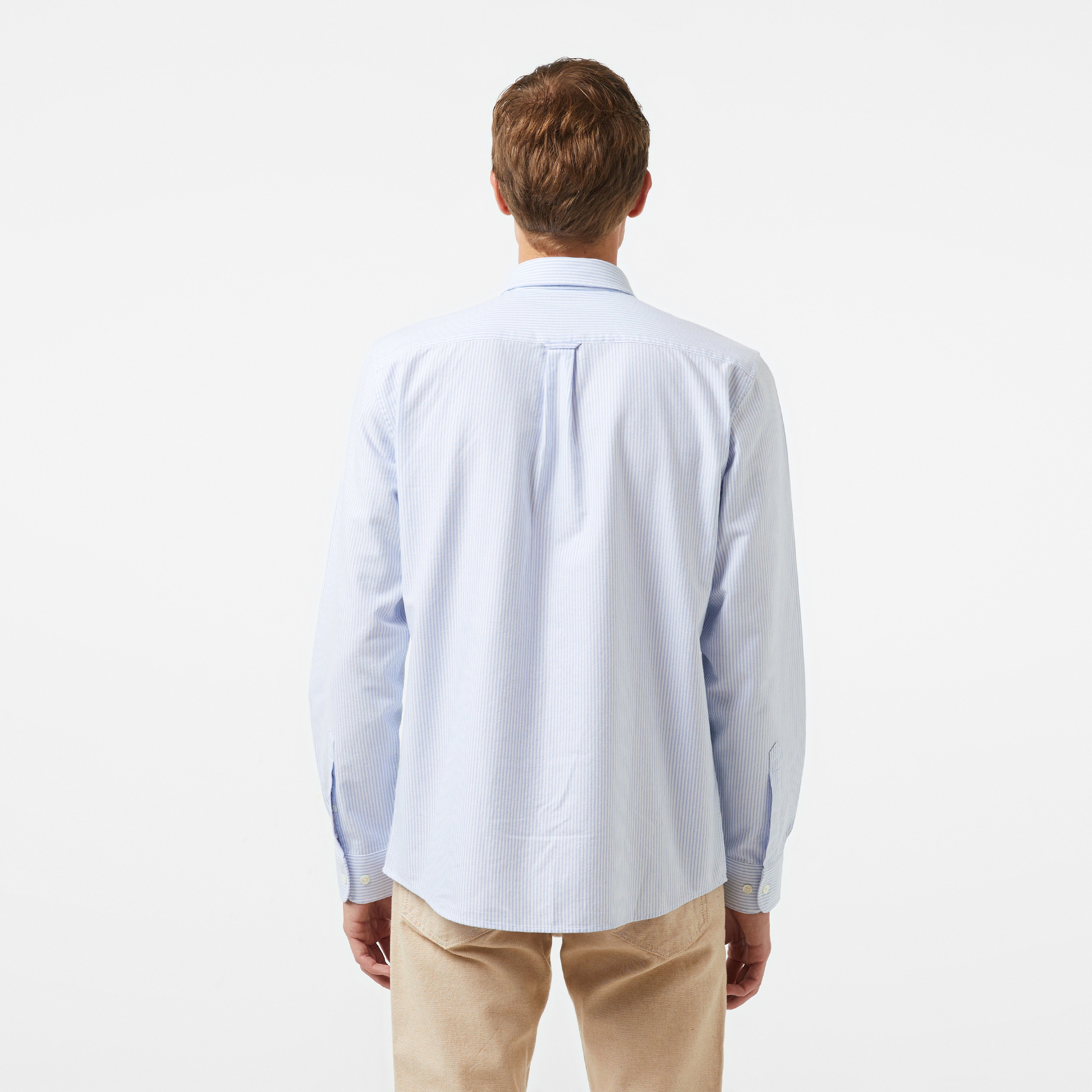 Erkek Regular Fit Çizgili Organik Pamuk Açık Mavi Gömlek