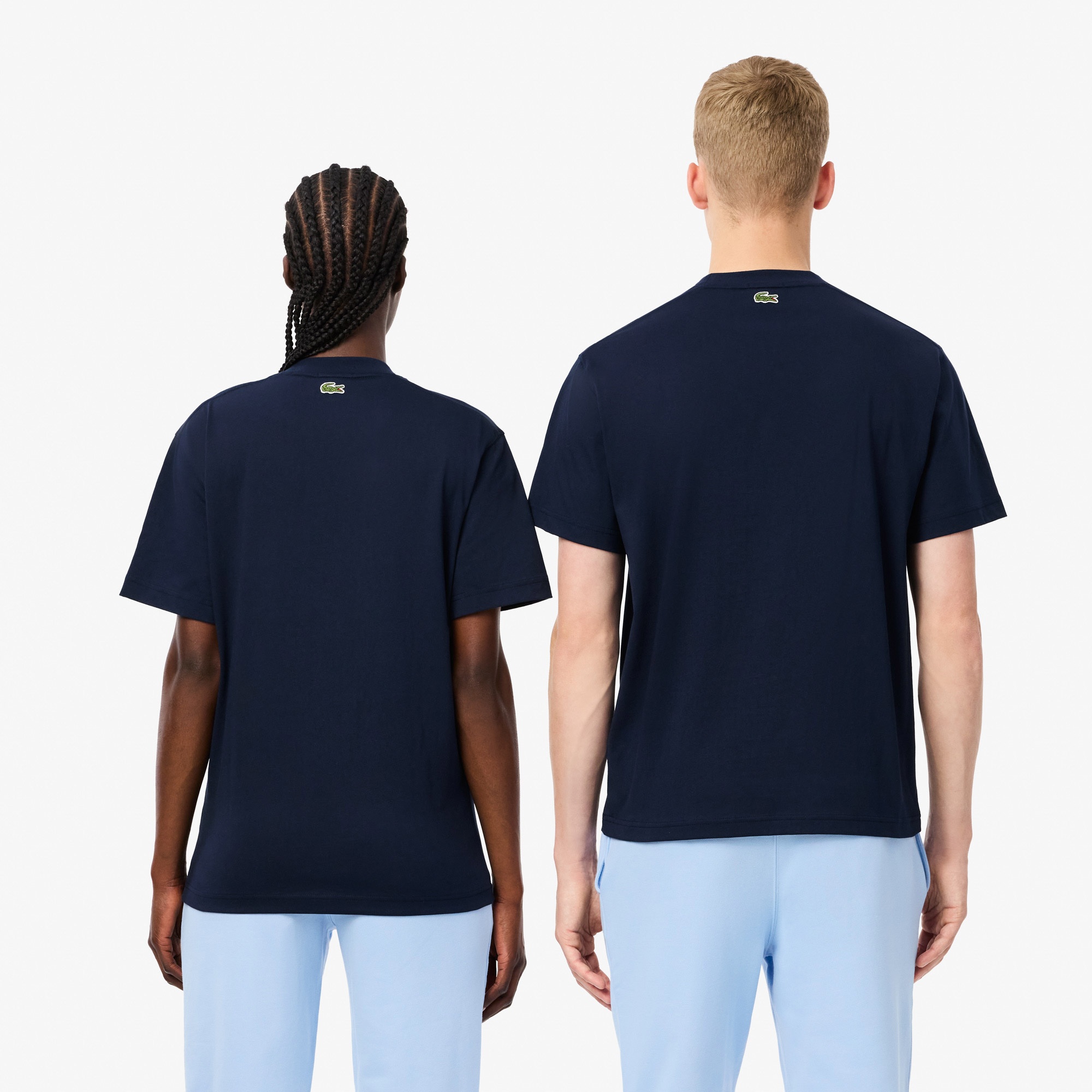 Lacoste Signature Unisex Classic Fit Bisiklet Yaka Baskılı Lacivert T-Shirt