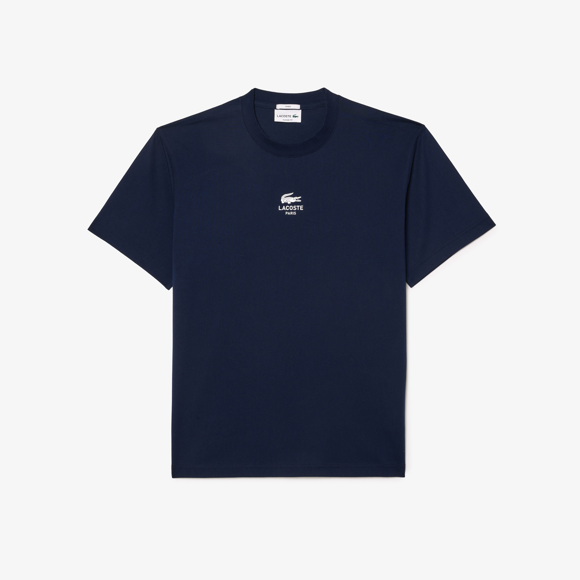 Lacoste Signature Unisex Classic Fit Bisiklet Yaka Baskılı Lacivert T-Shirt Lacivert