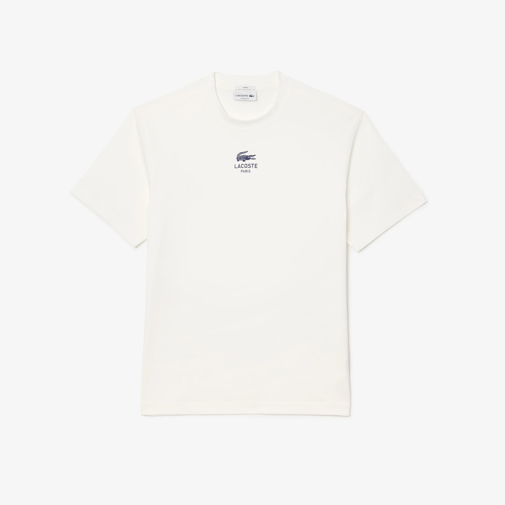 Lacoste Signature Unisex Classic Fit Bisiklet Yaka Baskılı Beyaz T-Shirt