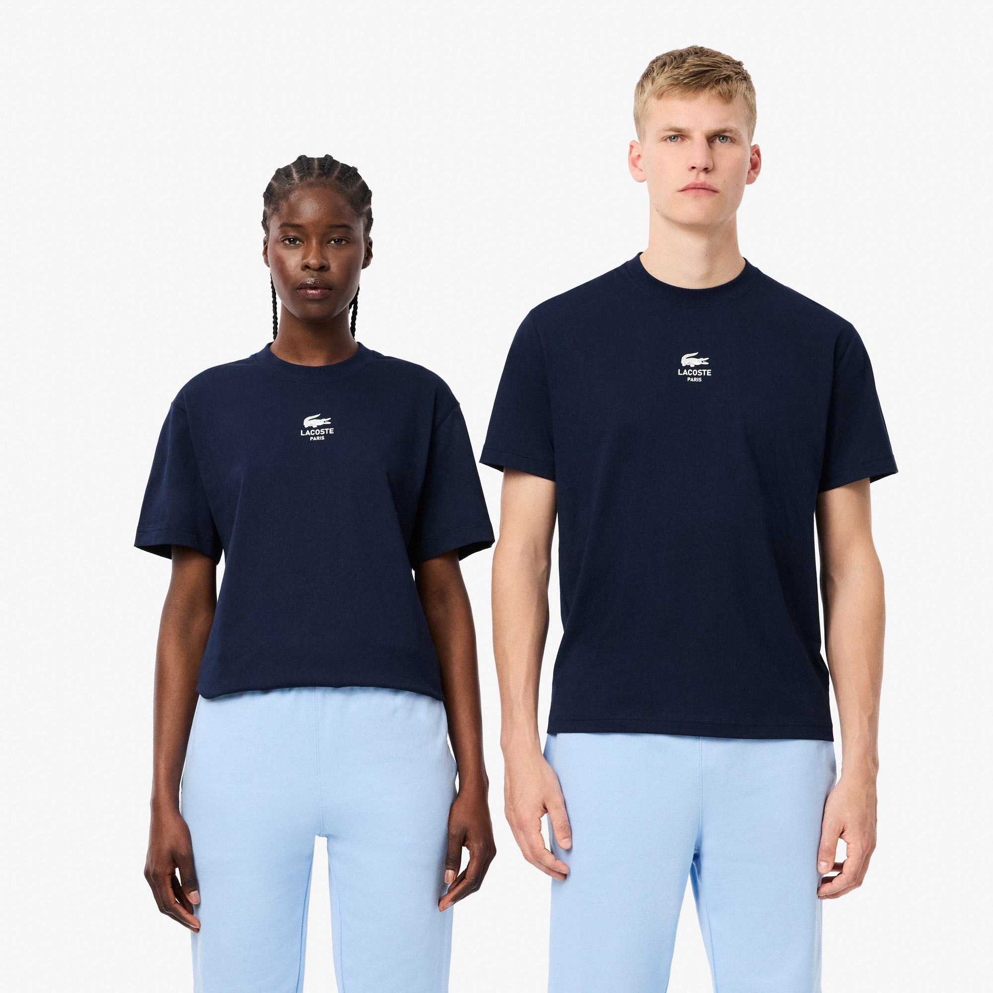 Lacoste Signature Unisex Classic Fit Bisiklet Yaka Baskılı Lacivert T-Shirt