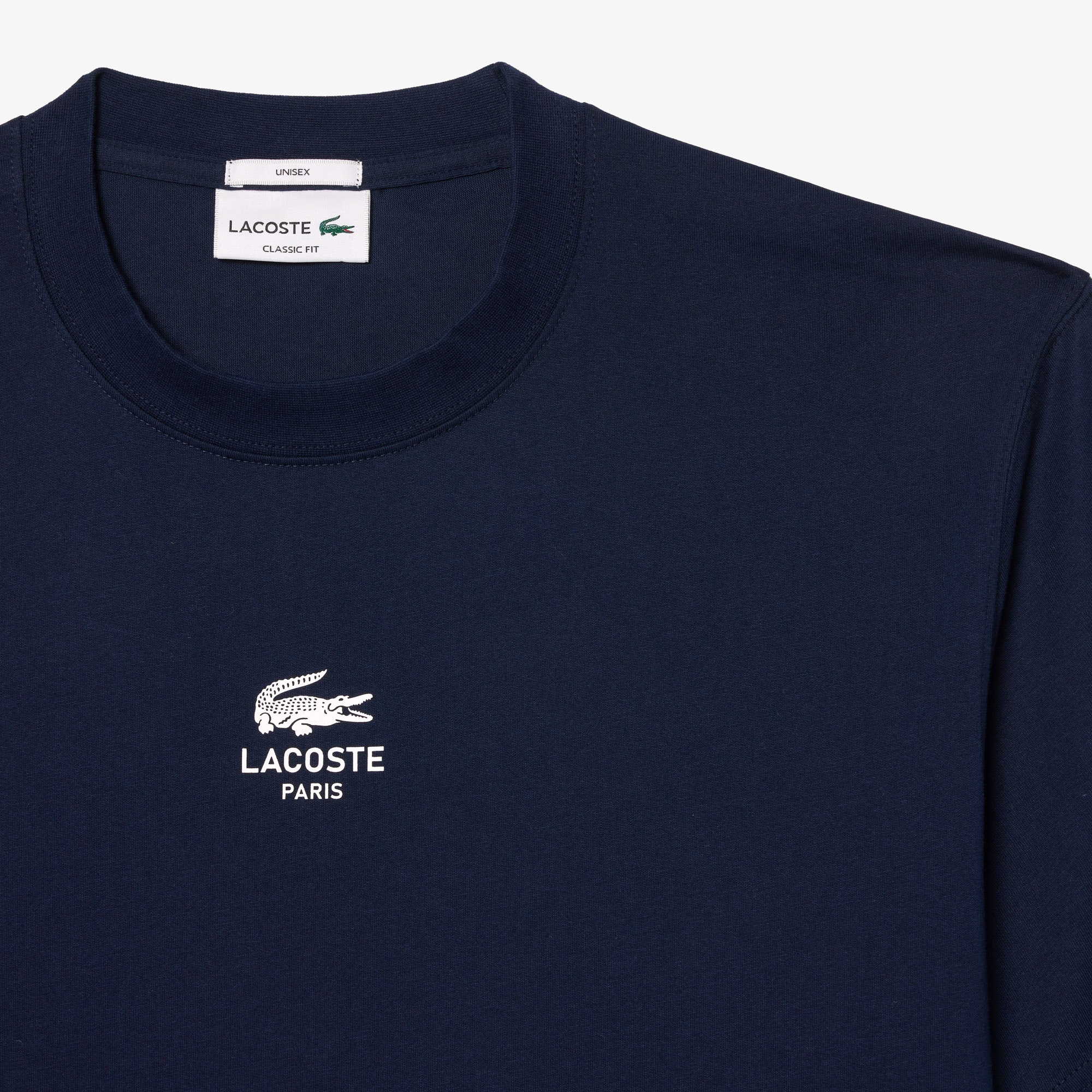 Lacoste Signature Unisex Classic Fit Bisiklet Yaka Baskılı Lacivert T-Shirt