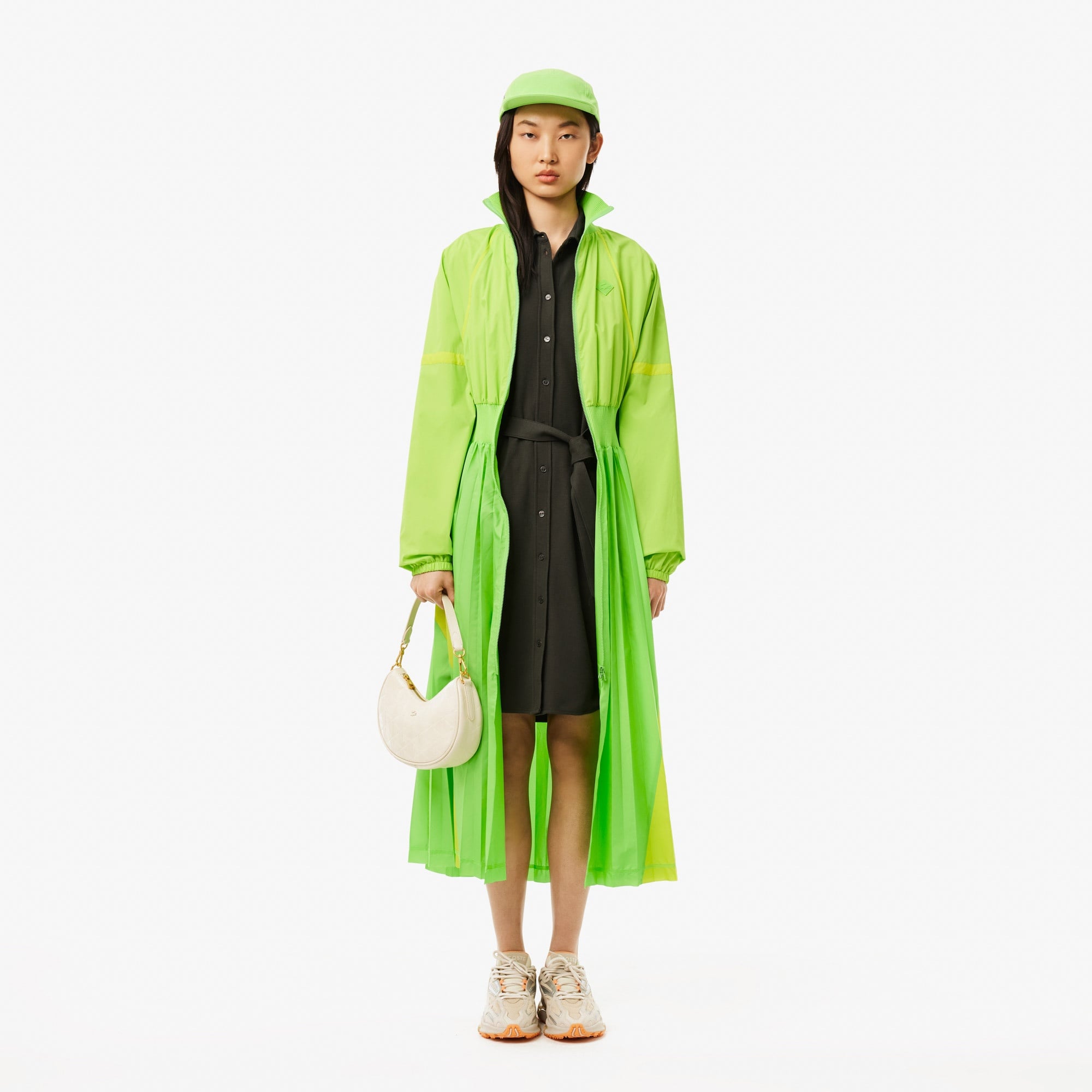 Lacoste Kadın Slim Fit Uzun Kollu Polo Yaka Haki Elbise