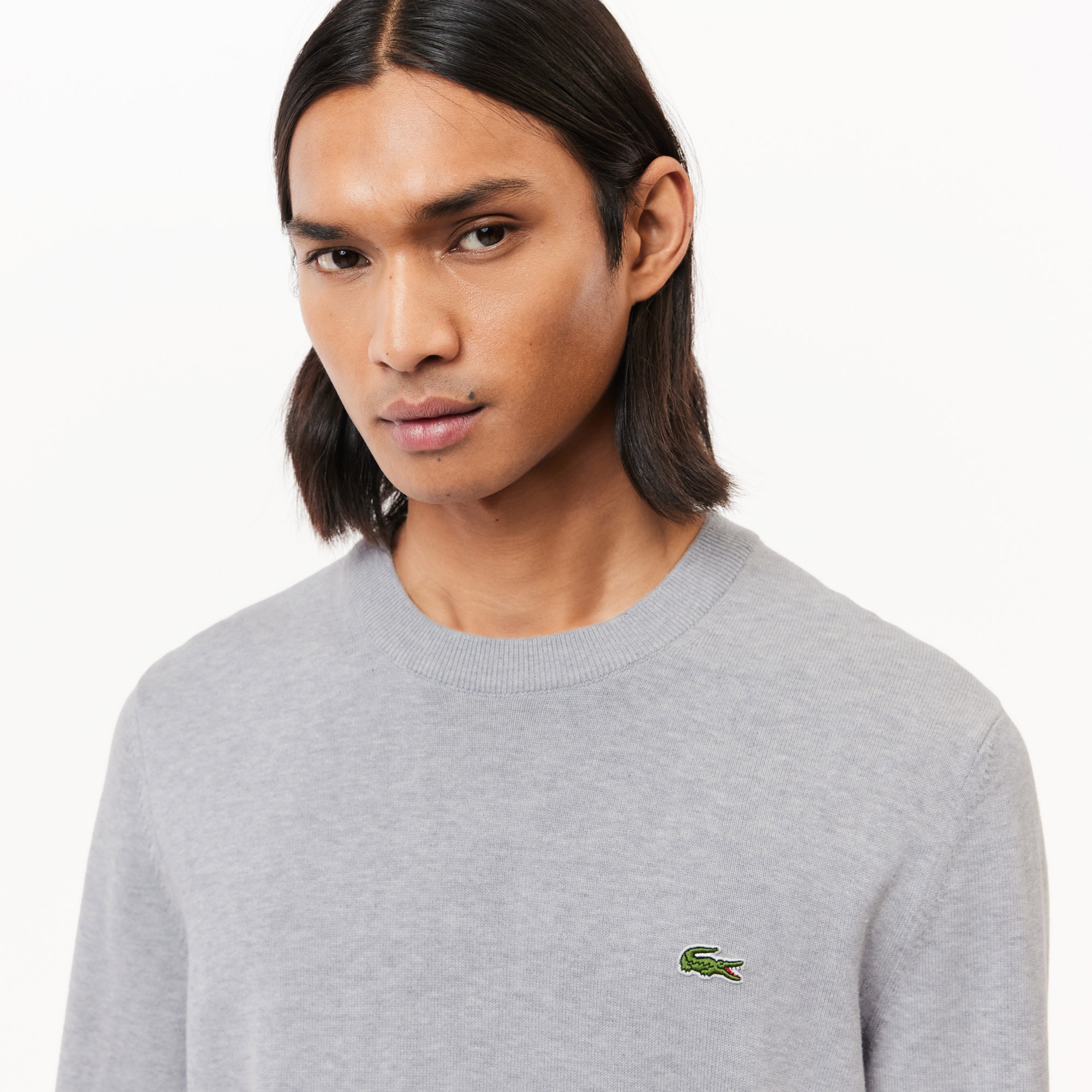 Lacoste Erkek Regular Fit Bisiklet Yaka Organik Pamuk Gri Kazak