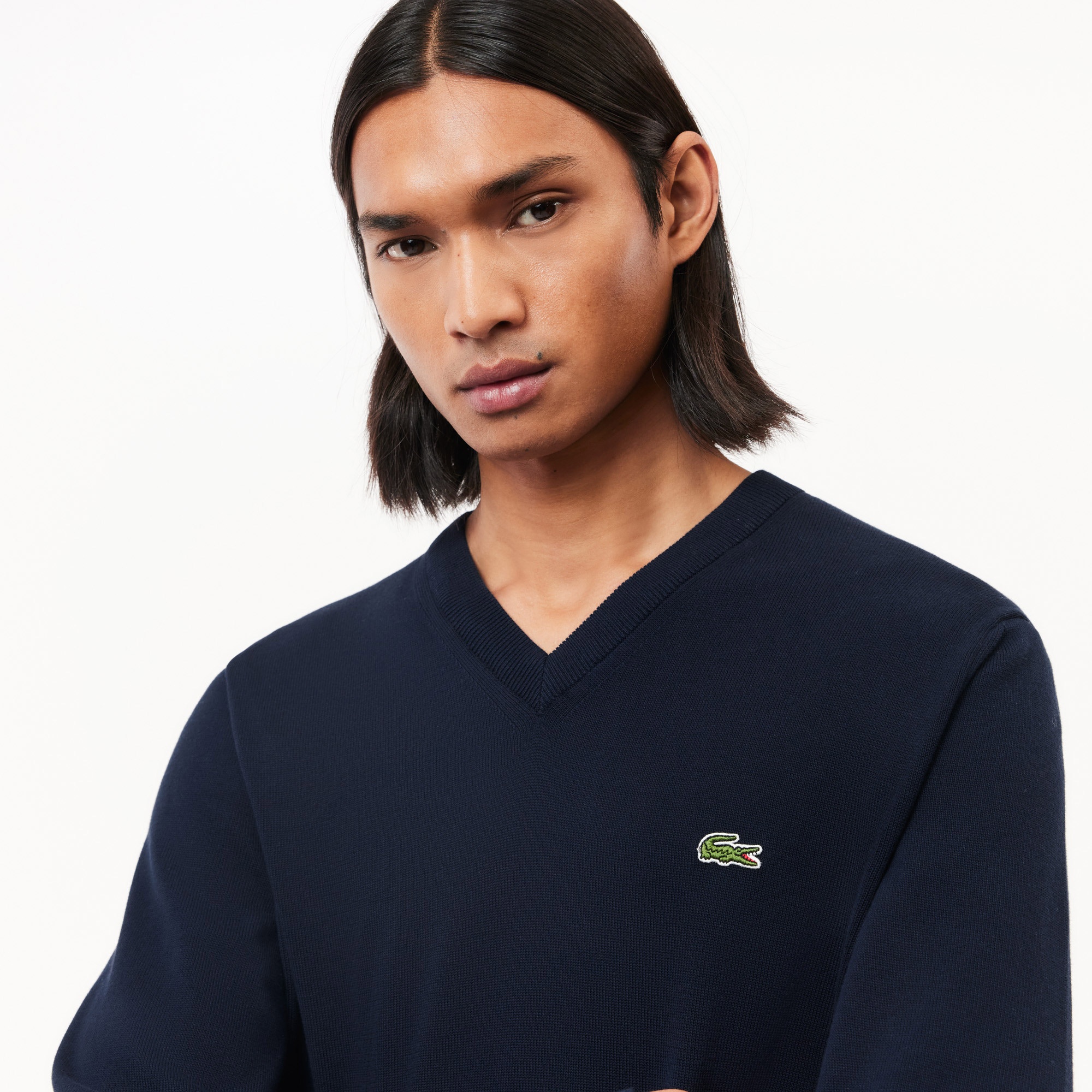 Lacoste Erkek Regular Fit V Yaka Organik Pamuk Lacivert Triko