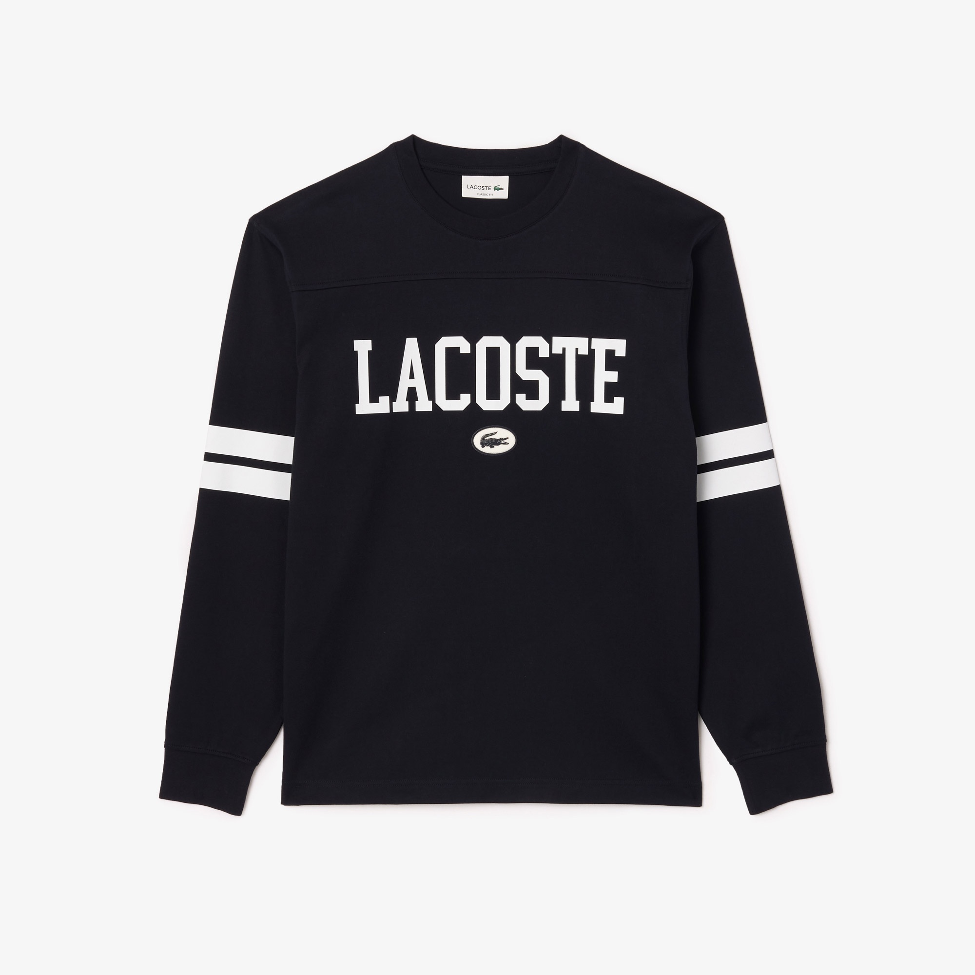 Lacoste Erkek Classic Fit Uzun Kollu Bisiklet Yaka Baskılı Siyah T-Shirt