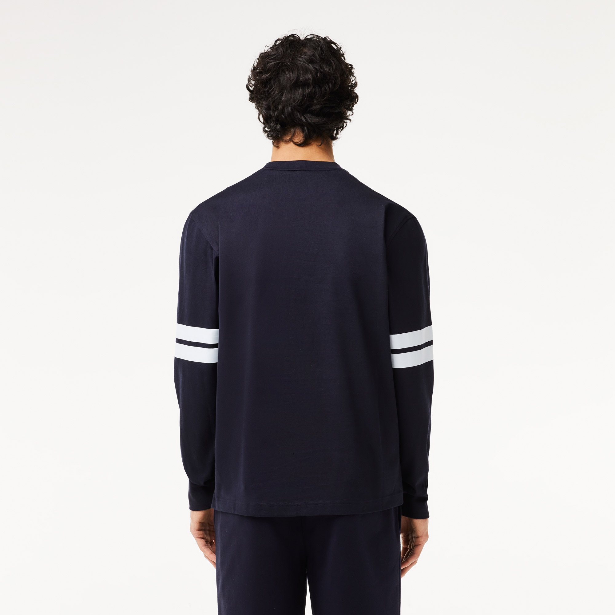 Lacoste Erkek Classic Fit Uzun Kollu Bisiklet Yaka Baskılı Siyah T-Shirt