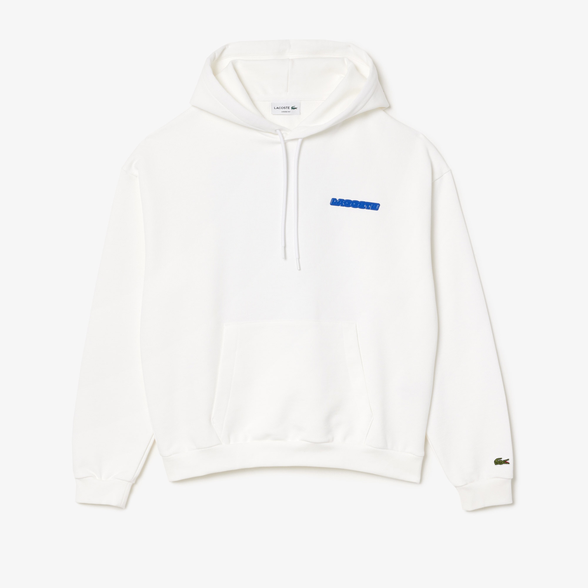 Lacoste Erkek Loose Fit Kapüşonlu Baskılı Beyaz Sweatshirt