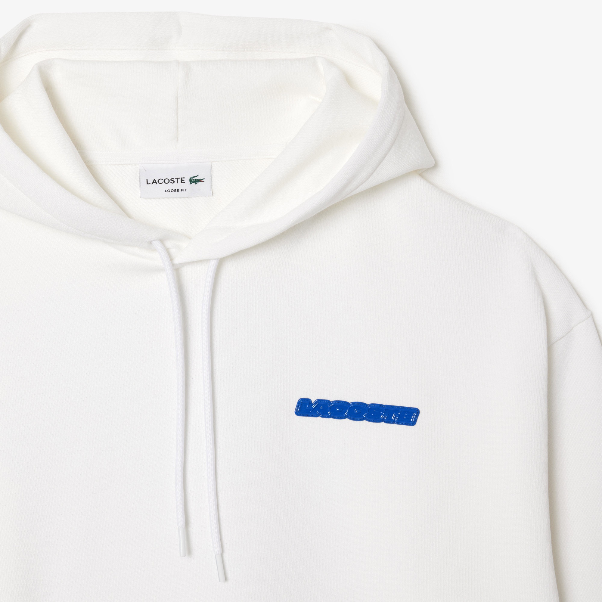 Lacoste Erkek Loose Fit Kapüşonlu Baskılı Beyaz Sweatshirt