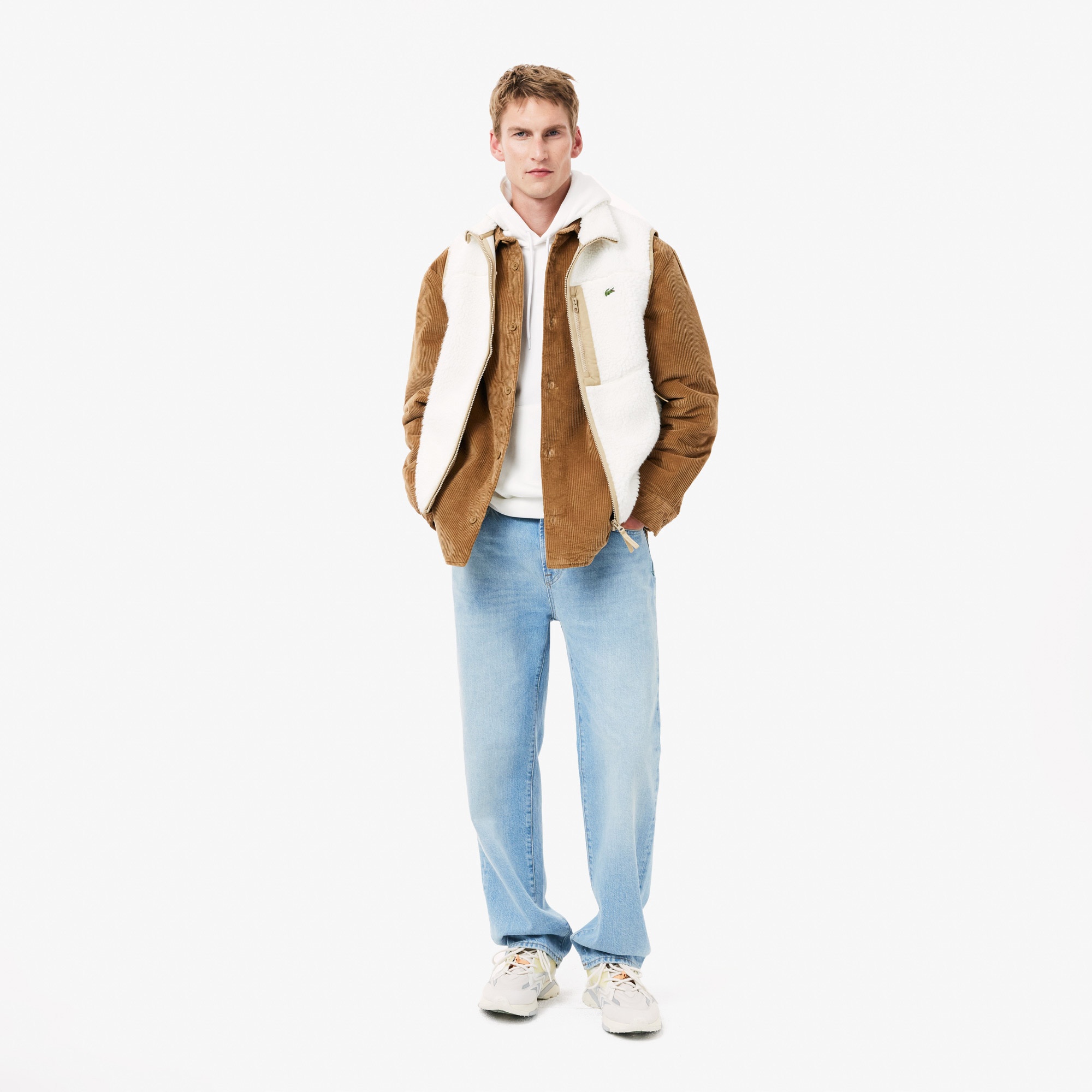 Lacoste Erkek Loose Fit Kapüşonlu Baskılı Beyaz Sweatshirt