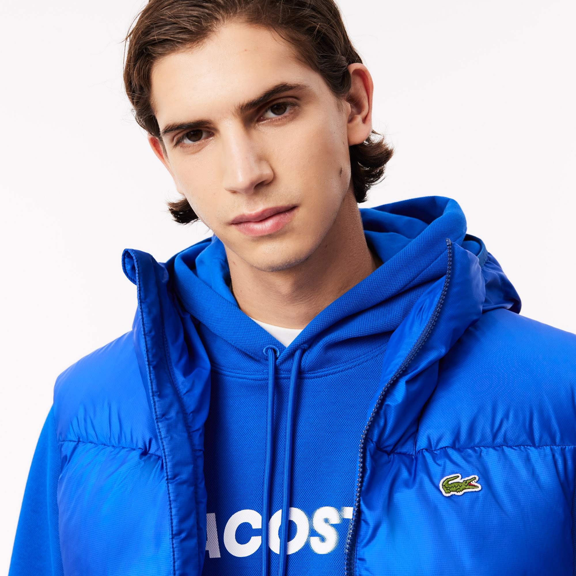 Lacoste Erkek Kapüşonlu Mavi Şişme Yelek