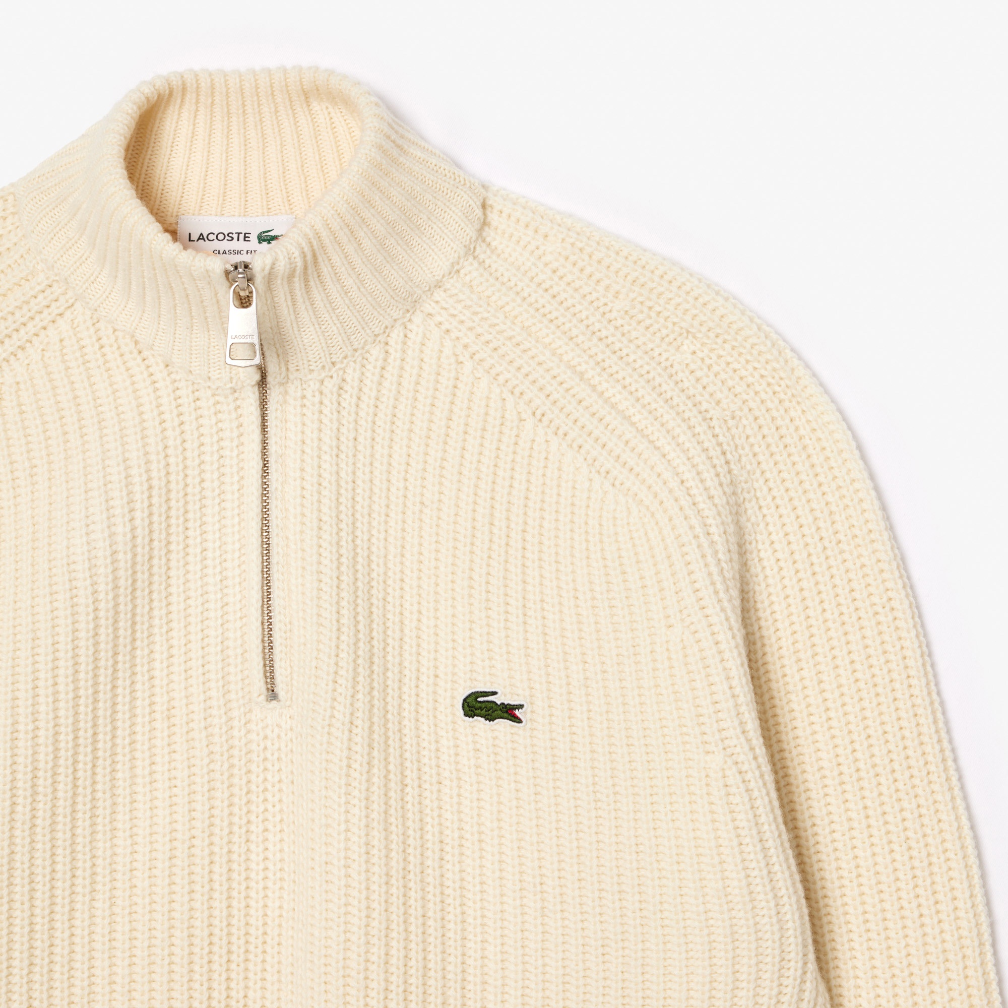Lacoste Erkek Classic Fit Yarım Fermuarlı Krem Kazak