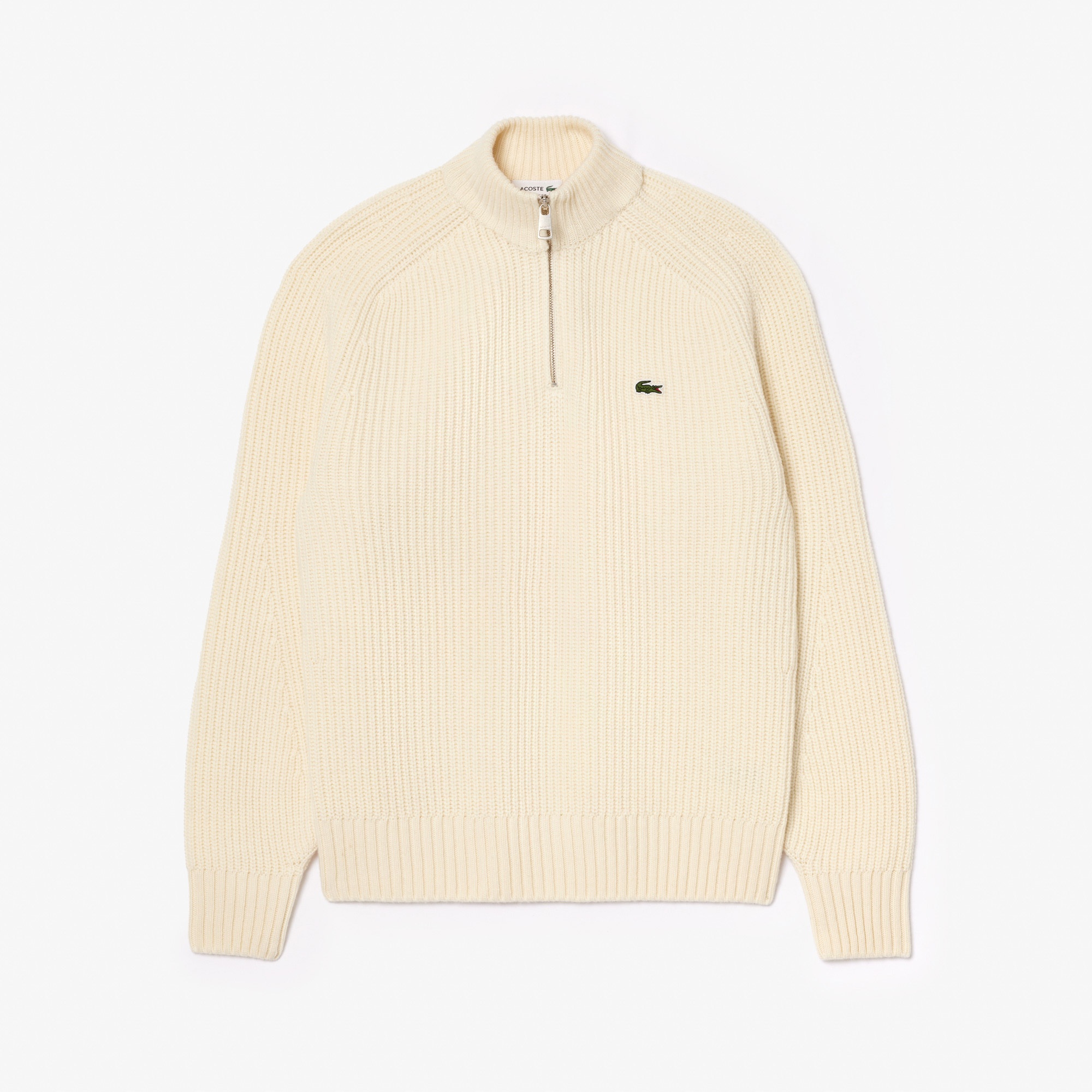 Lacoste Erkek Classic Fit Yarım Fermuarlı Krem Kazak