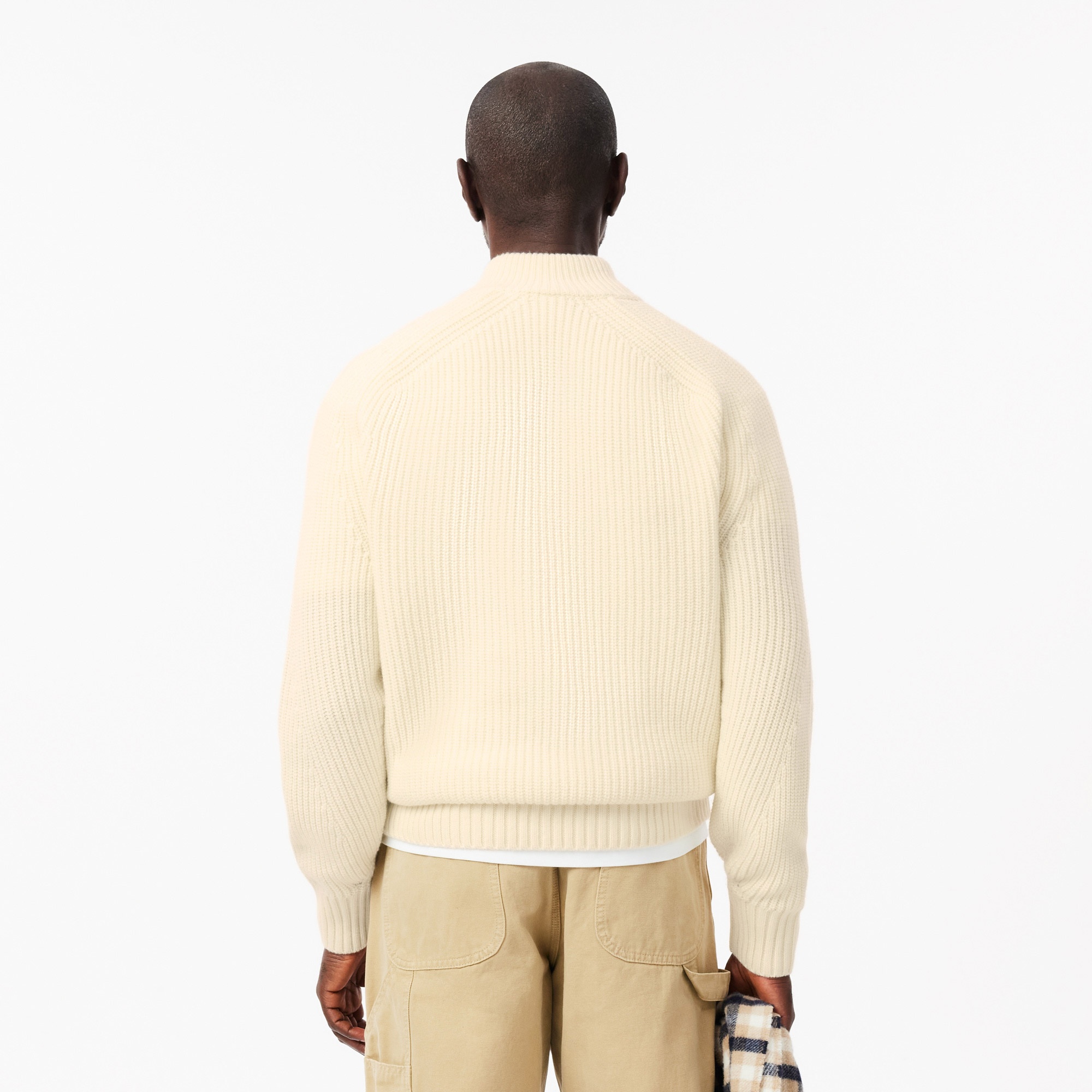 Lacoste Erkek Classic Fit Yarım Fermuarlı Krem Kazak