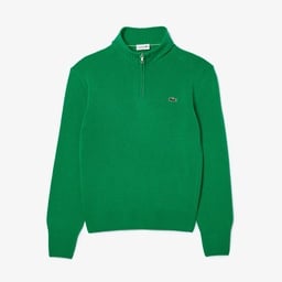 Erkek Classic Fit Yarım Fermuarlı Yün Yeşil Kazak Yeşil