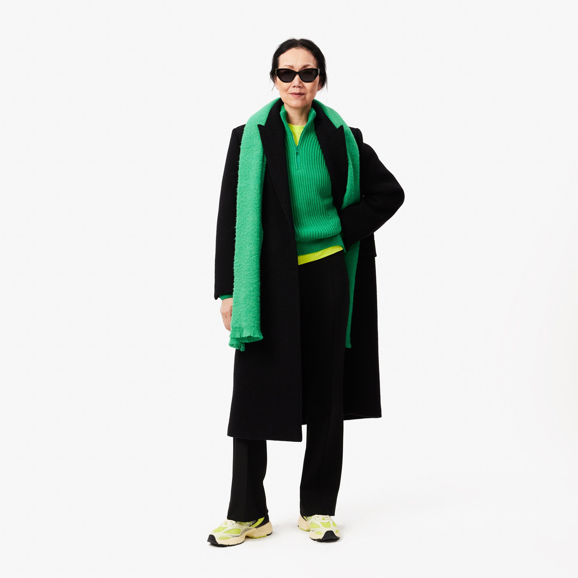 Lacoste Kadın Relaxed Fit Fermuarlı Yün Yeşil Kazak