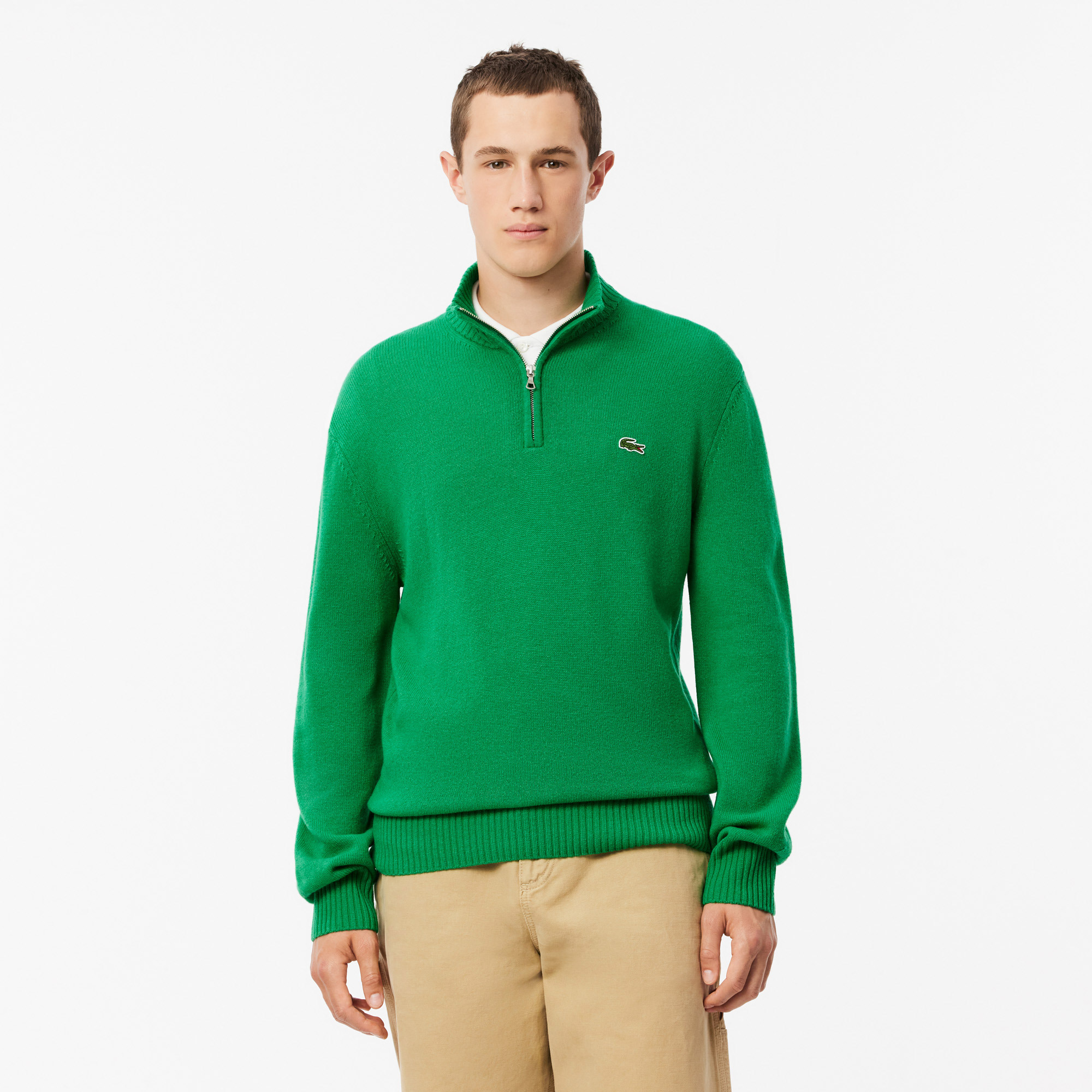 Erkek Classic Fit Yarım Fermuarlı Yün Yeşil Kazak AH3052-LDM | Lacoste