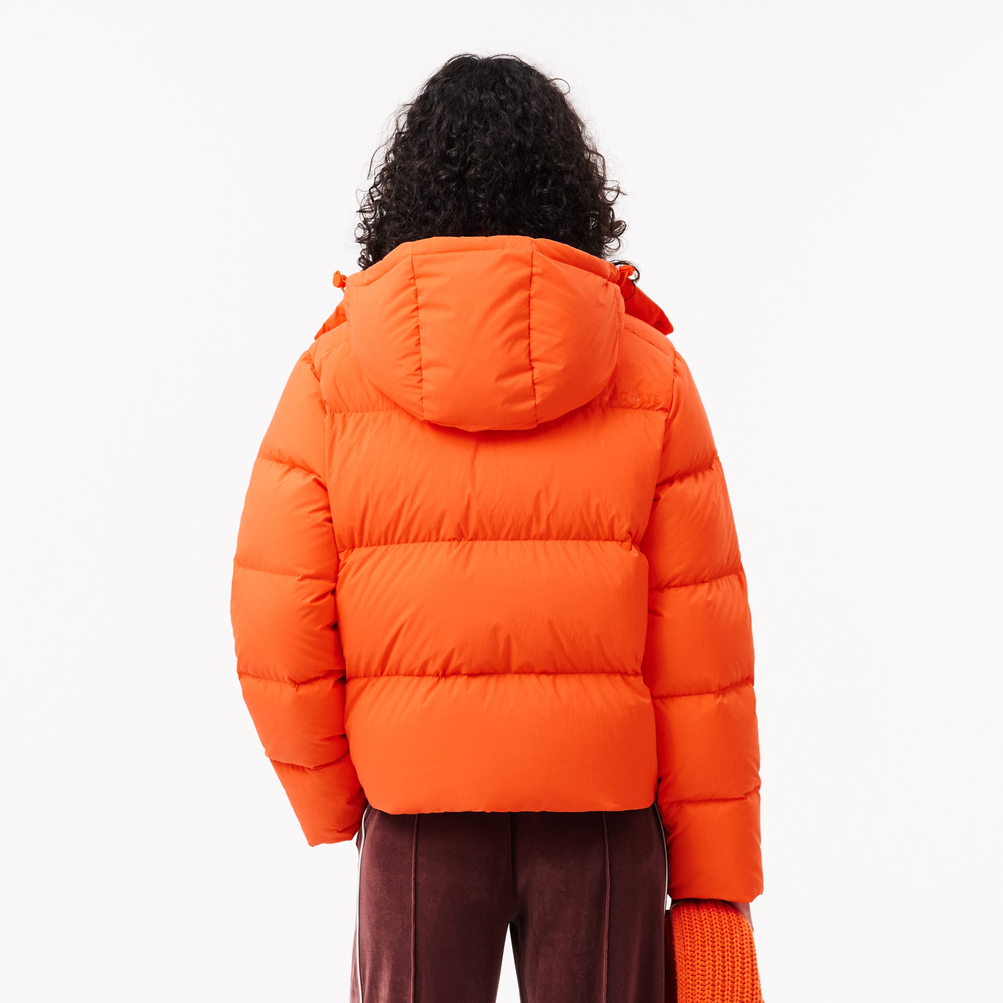 Lacoste Kadın Relaxed Fit Kapüşonlu Turuncu Şişme Mont