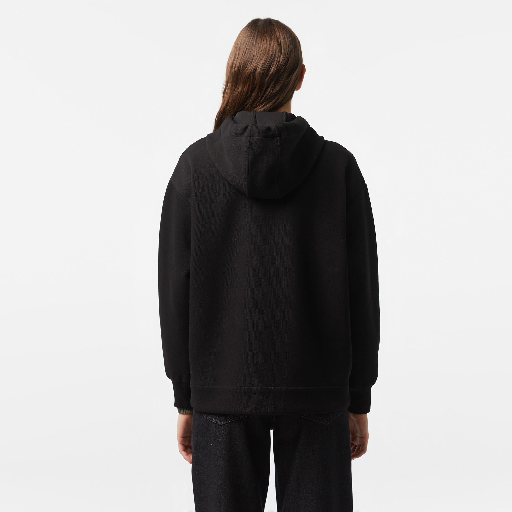 Lacoste Kadın Relaxed Fit Kapüşonlu Siyah Sweatshirt