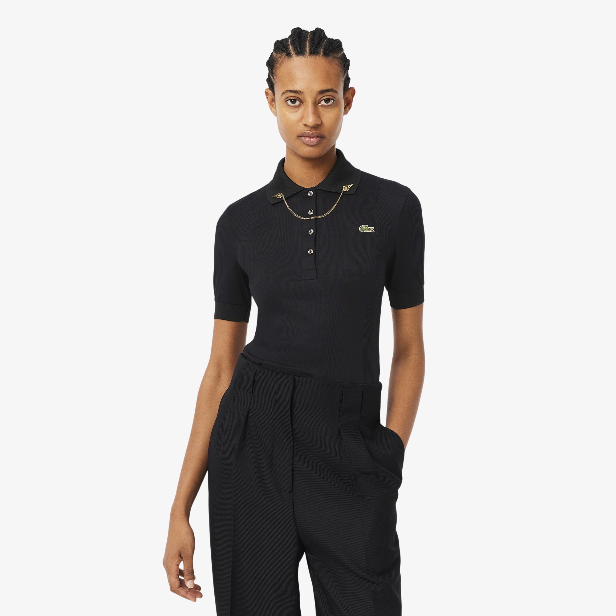 Lacoste FW24 RUNWAY L.12.12 Kadın Classic Fit Baskılı Siyah Polo